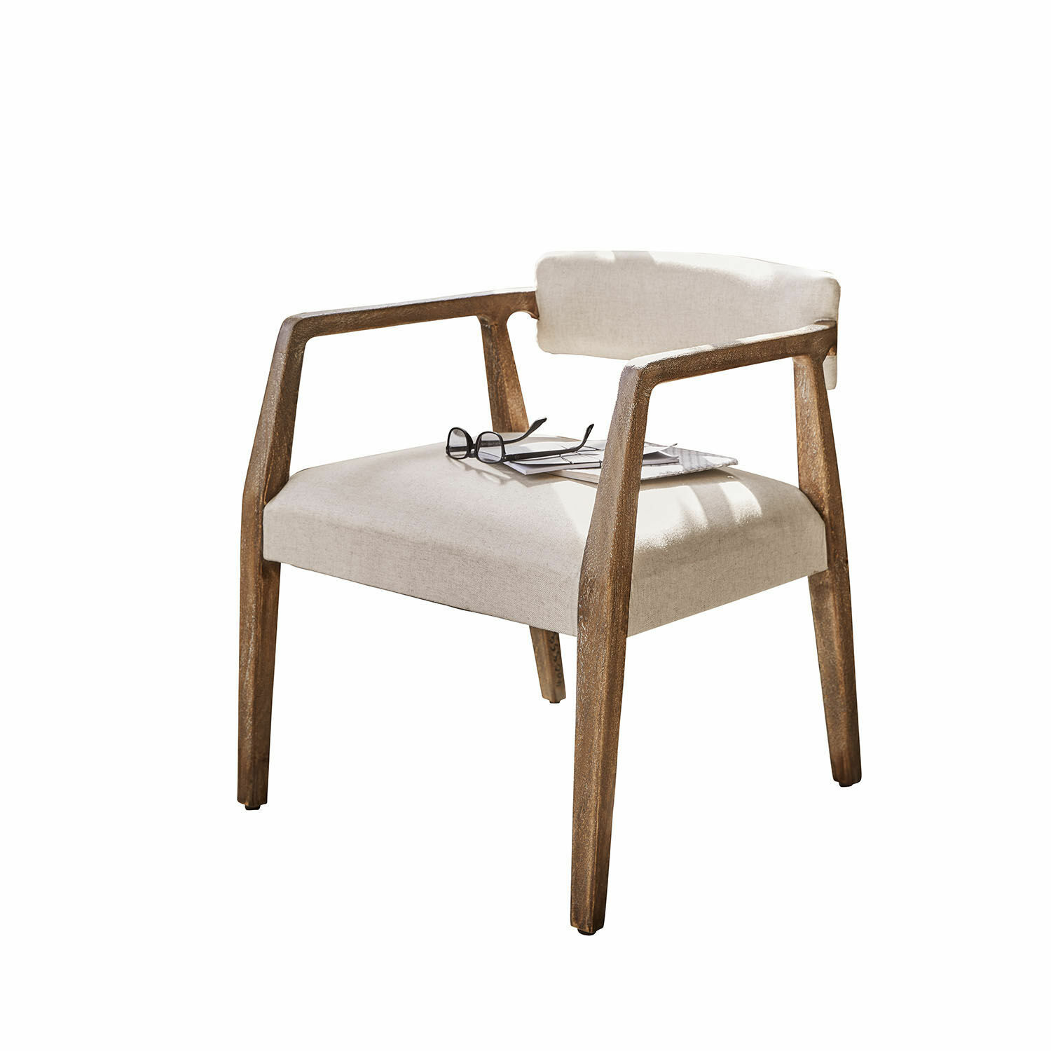 Fauteuil Bronwyn Chaise avec assise beige et cadre en bois vintage, idéale pour salon ou bureau