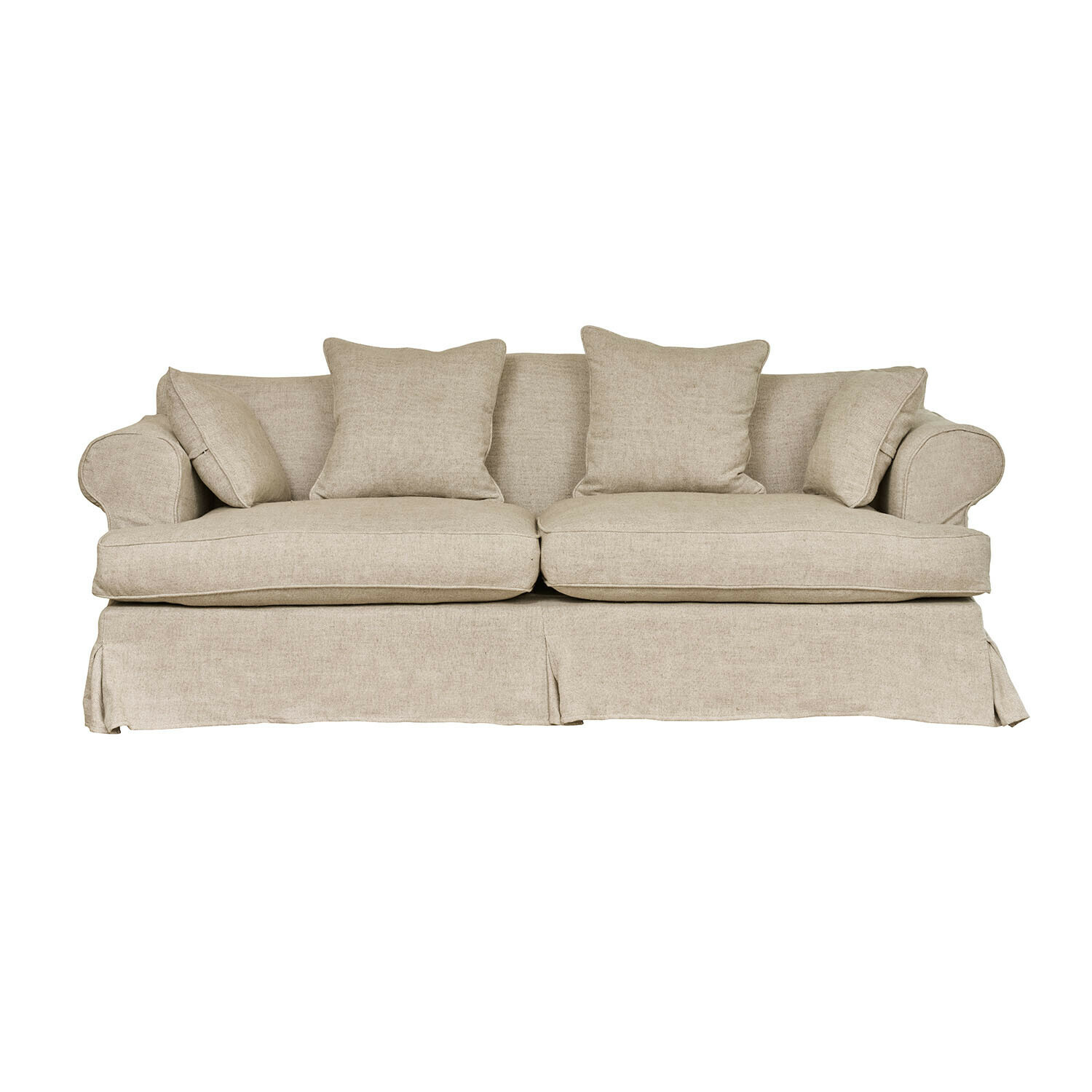 beige Canapé Dawnhurst beige en tissu avec coussins, meuble confortable pour salon moderne