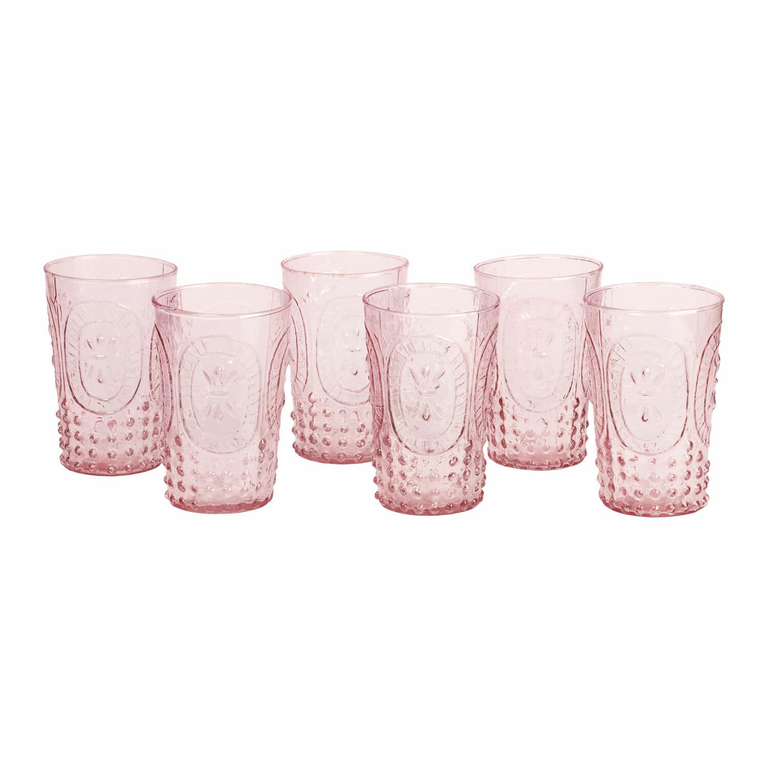 Lot de 6 verres Fleury Ensemble de six verres roses en verre transparent avec motif décoratif pour boissons