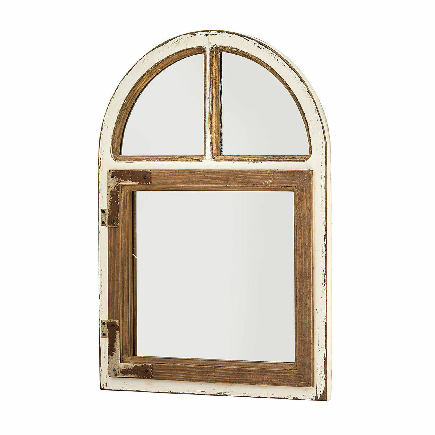 Miroir Zilvento Miroir mural en bois blanc et marron en forme de fenêtre, décoration vintage pour intérieur