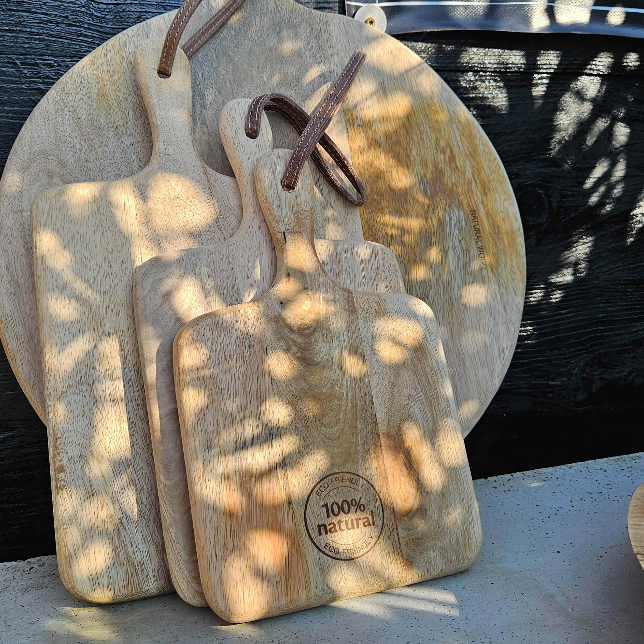 Ensemble de planches à découper en bois naturel avec poignées et cordons, accessoires de cuisine écologiques