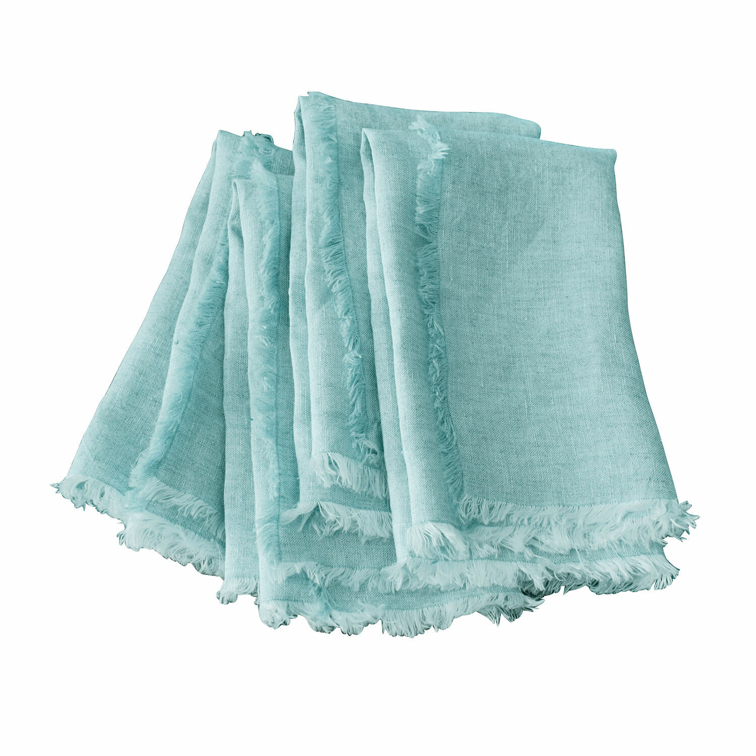bleu clair Lot de 4 serviettes en lin bleu clair Largo avec franges, parfait pour la décoration de table