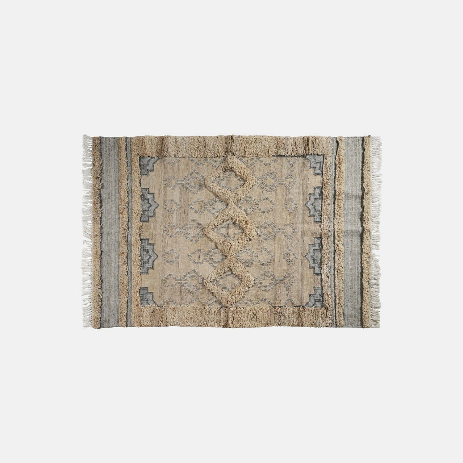 Tapis d'intérieur et d'extérieur Ciel d'Azur Tapis beige avec motif géométrique et franges, matière douce, décoration intérieure