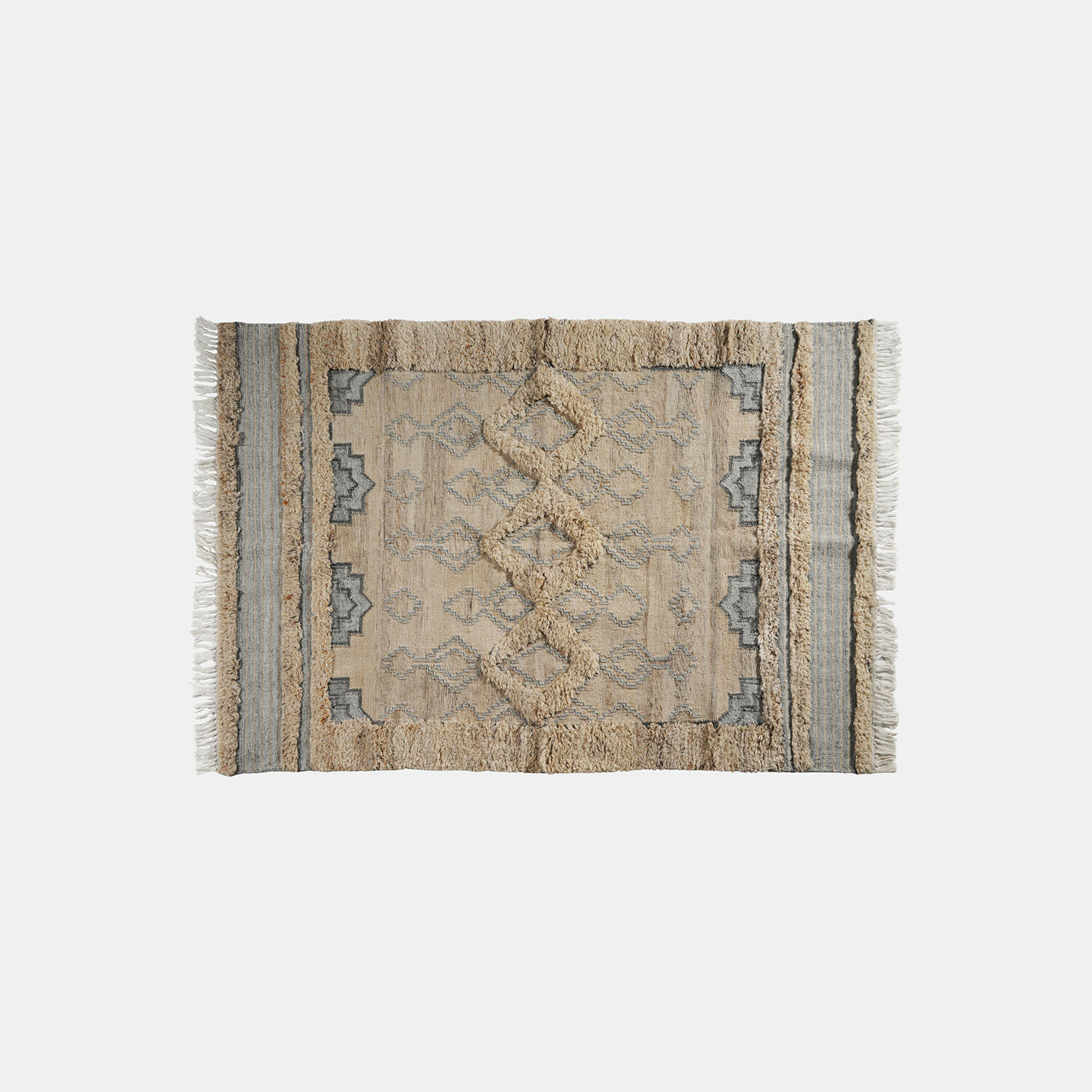 Tapis d'intérieur et d'extérieur Ciel d'Azur Tapis beige avec motif géométrique et franges, matière douce, décoration intérieure