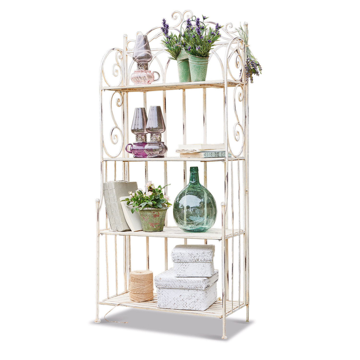 Étagère Cruis Étagère en métal blanc avec détails décoratifs et objets décoratifs pour rangement intérieur