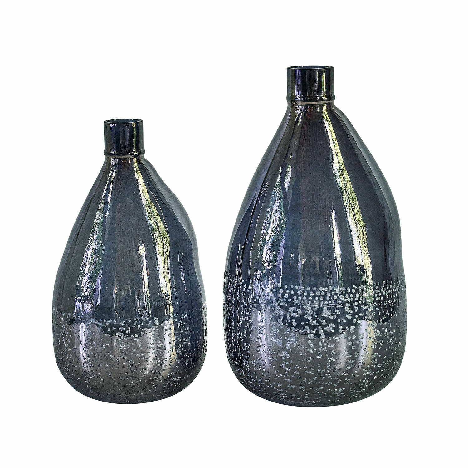 Lot de 2 vases Qilevon Ensemble de deux vases en céramique noire brillante avec motif décoratif en points blancs