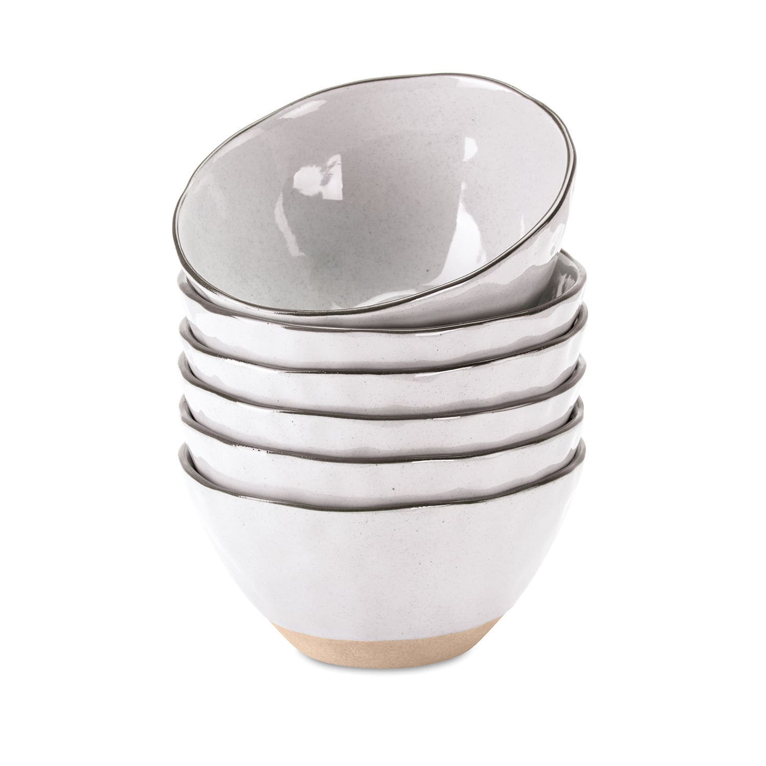 Lot de 6 bols Biarré Ensemble de six bols en céramique blanche avec base marron naturel pour servir des plats