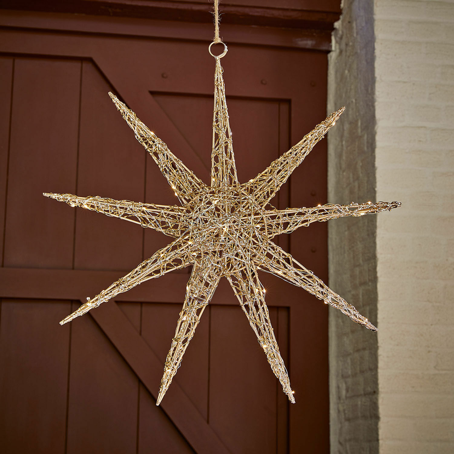 Étoile LED Olérico Étoile décorative en osier naturel avec lumières, suspension lumineuse pour décoration festive