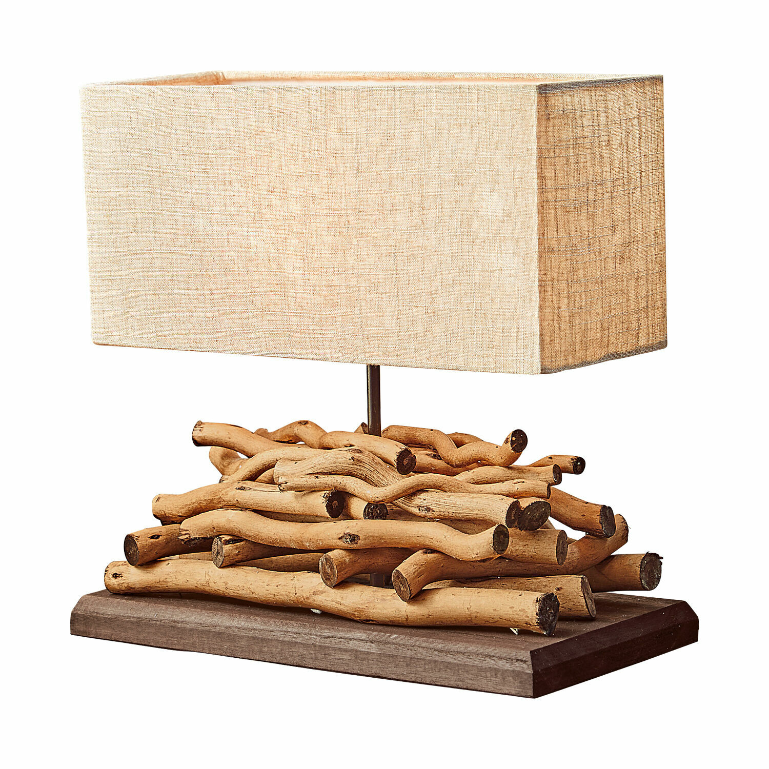 lin/marron Lampe de table Caribou en bois naturel avec abat-jour beige, lampe décorative pour salon