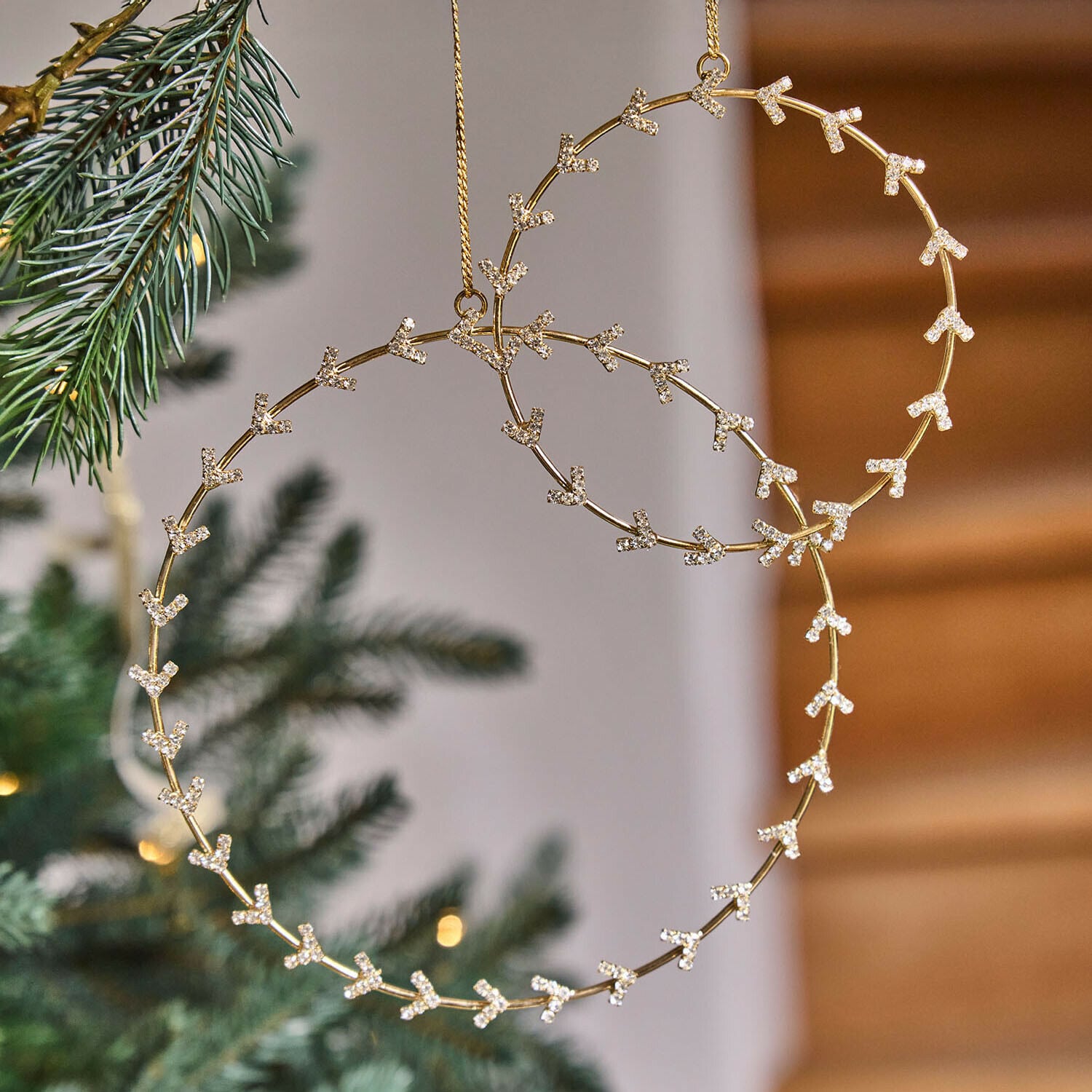 Décorations de Noël, set de 2 Maravita Décorations de Noël dorées en forme de cœur avec ornements en cristal suspendues au sapin