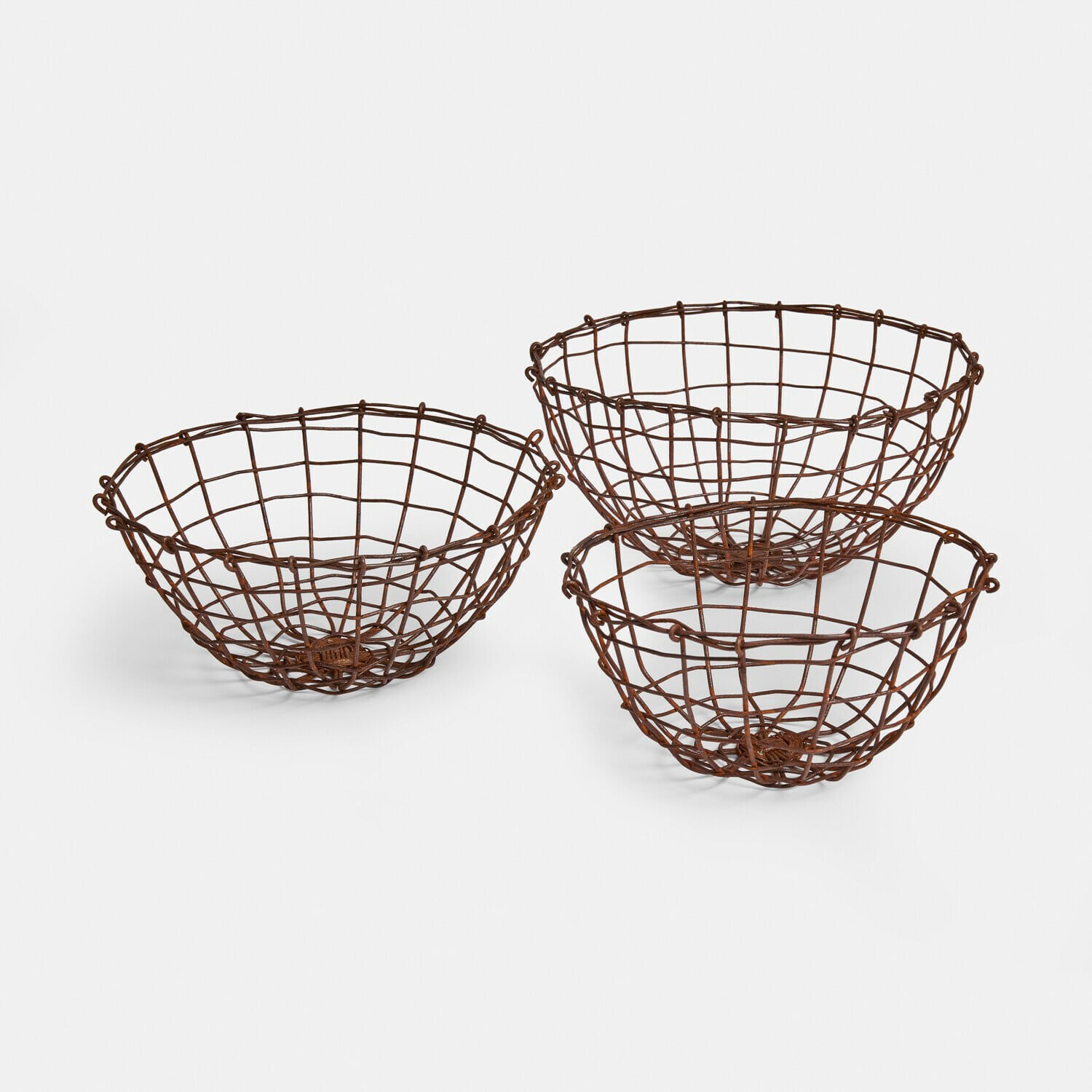 Lot de 3 paniers Brannora Ensemble de trois paniers en fil métallique rouillé pour rangement et décoration rustique