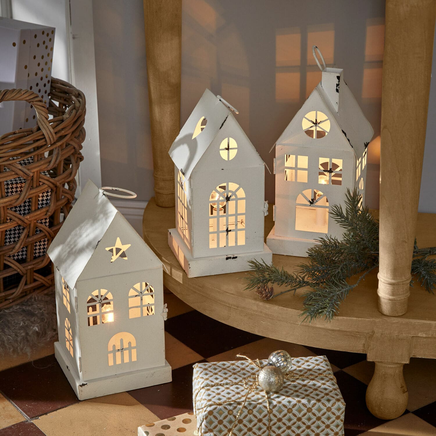 Lot de 3 lanternes LED Village
