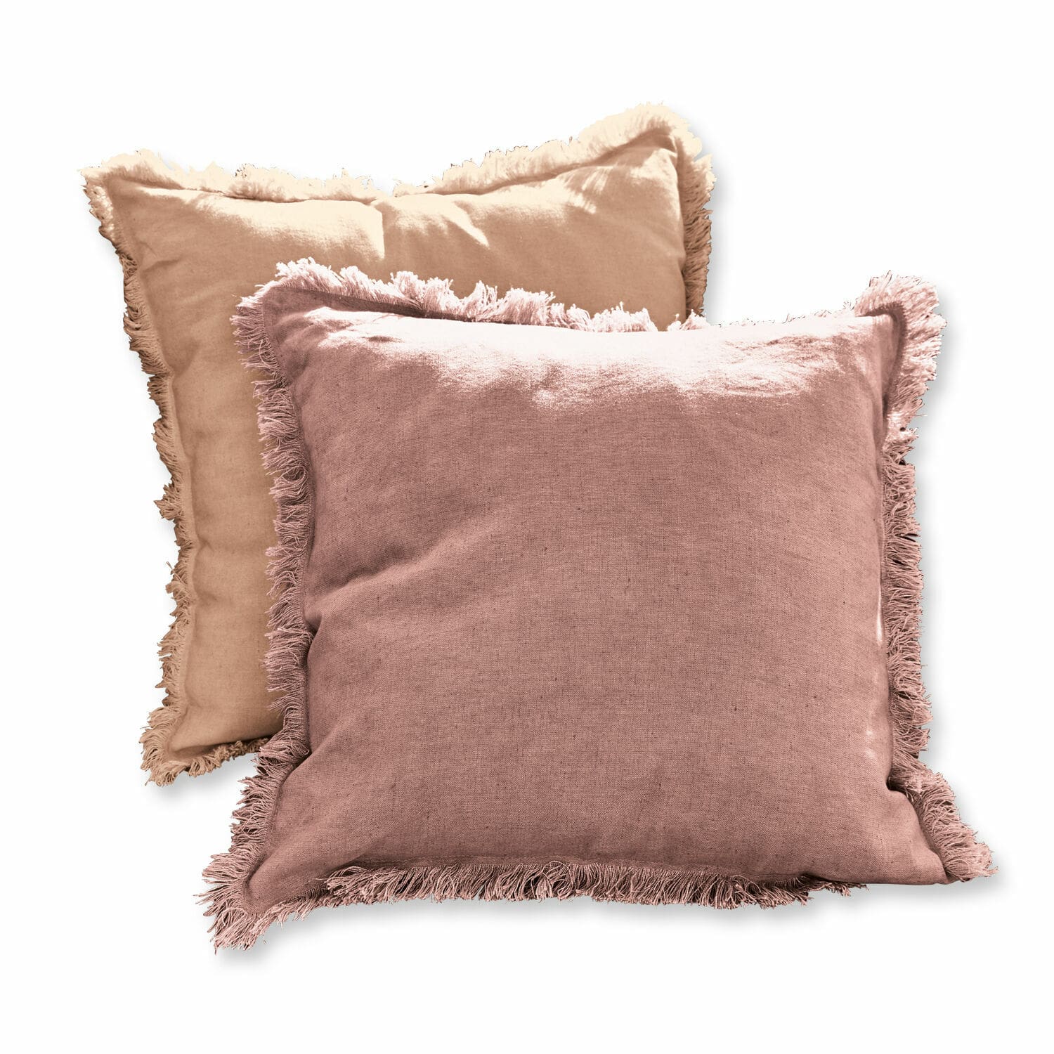Lot de 2 housses de coussins Quebo Ensemble de deux coussins décoratifs en lin avec franges rose et beige pour salon cosy