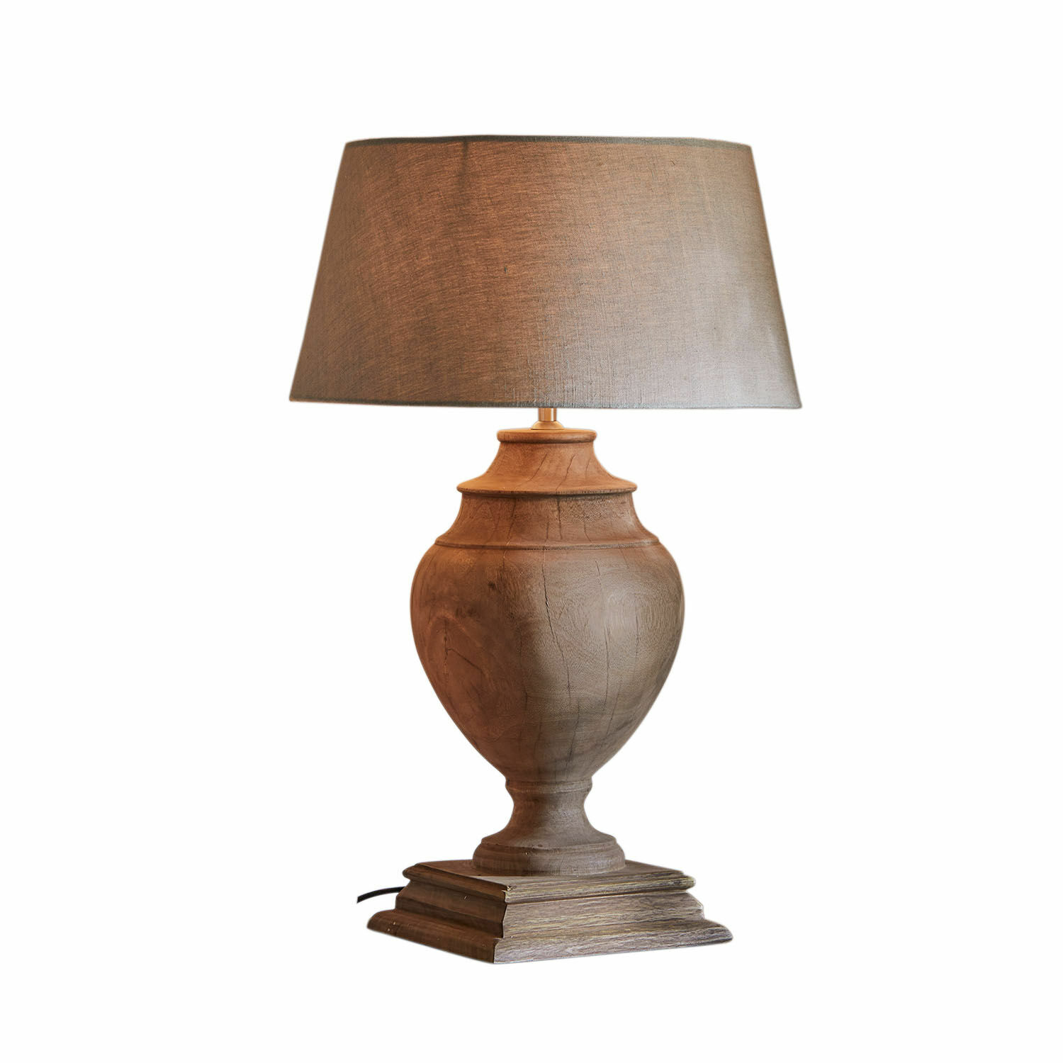 Lampe à poser Sauverny Lampe de table avec base en bois et abat-jour beige, éclairage décoratif pour salon