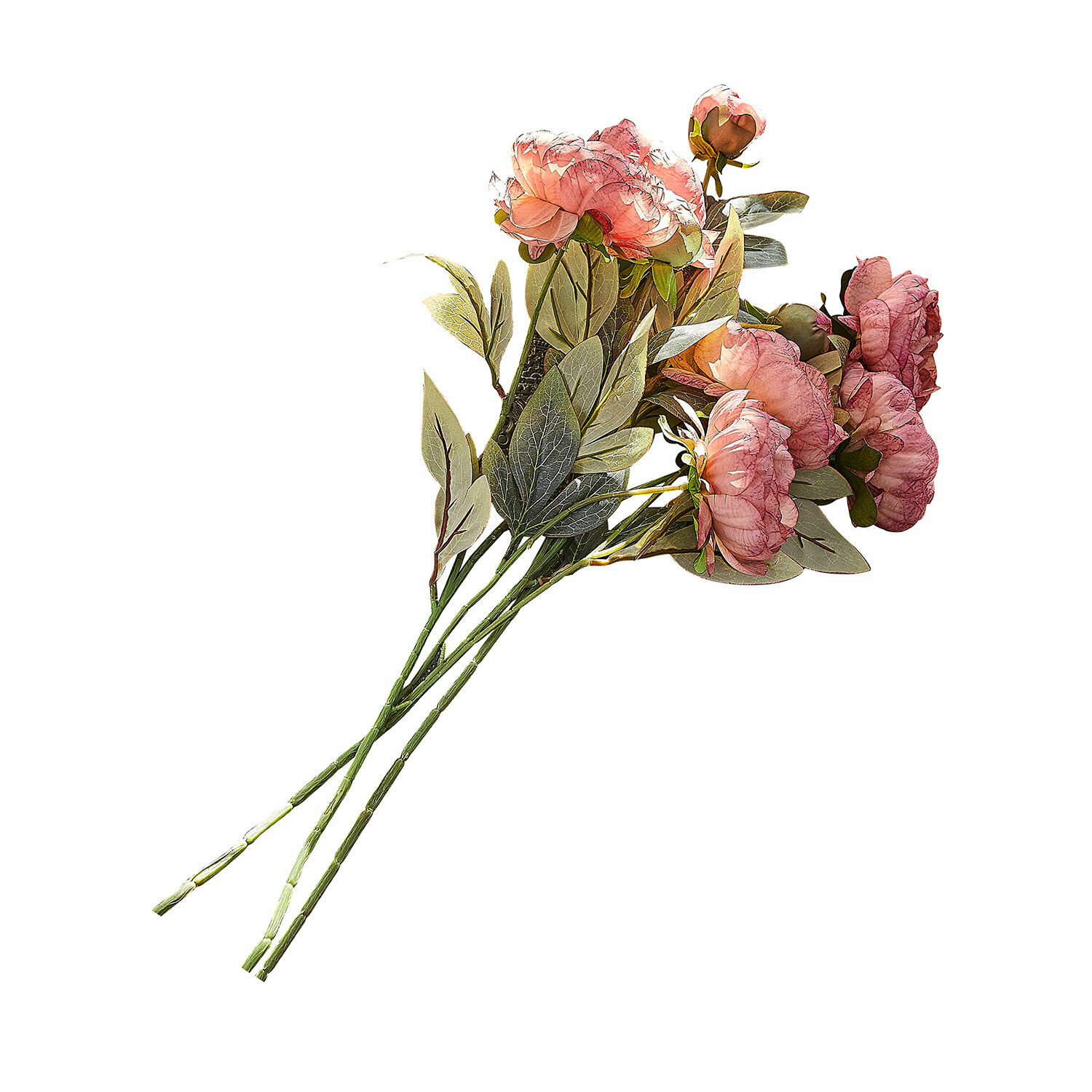 Lot de 3 fleurs décoratives Gilgandra Bouquet de fleurs artificielles roses avec feuilles vertes pour décoration intérieure