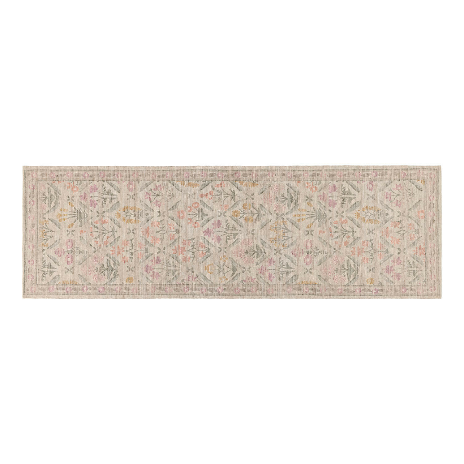 Tapis long Jardin d'Été Tapis long avec motif floral délicat aux couleurs pastel sur fond beige clair