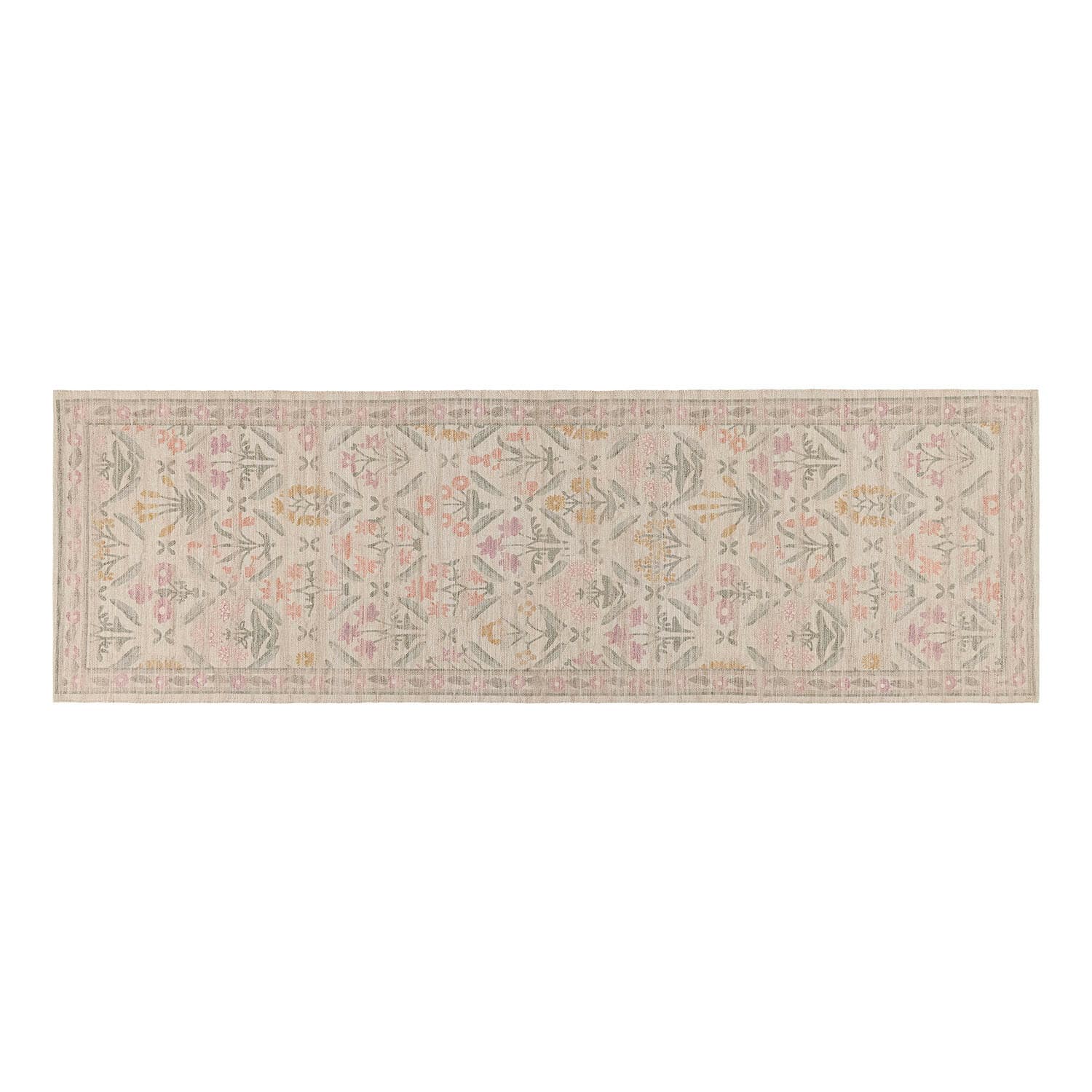 Tapis long Jardin d'Été Tapis long avec motif floral délicat aux couleurs pastel sur fond beige clair