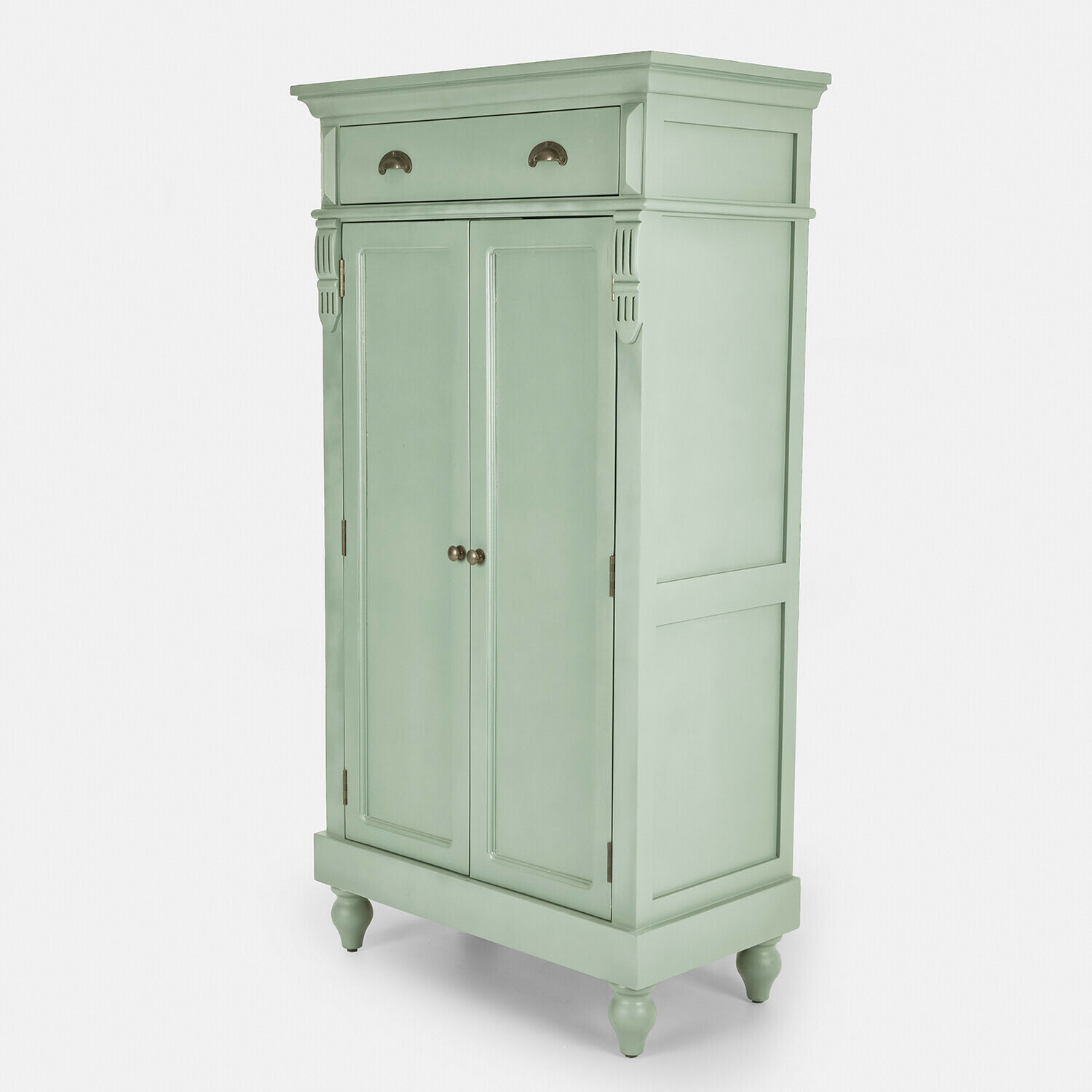 Armoire Starino Armoire en bois vert menthe avec tiroir et portes doubles, meuble de rangement classique