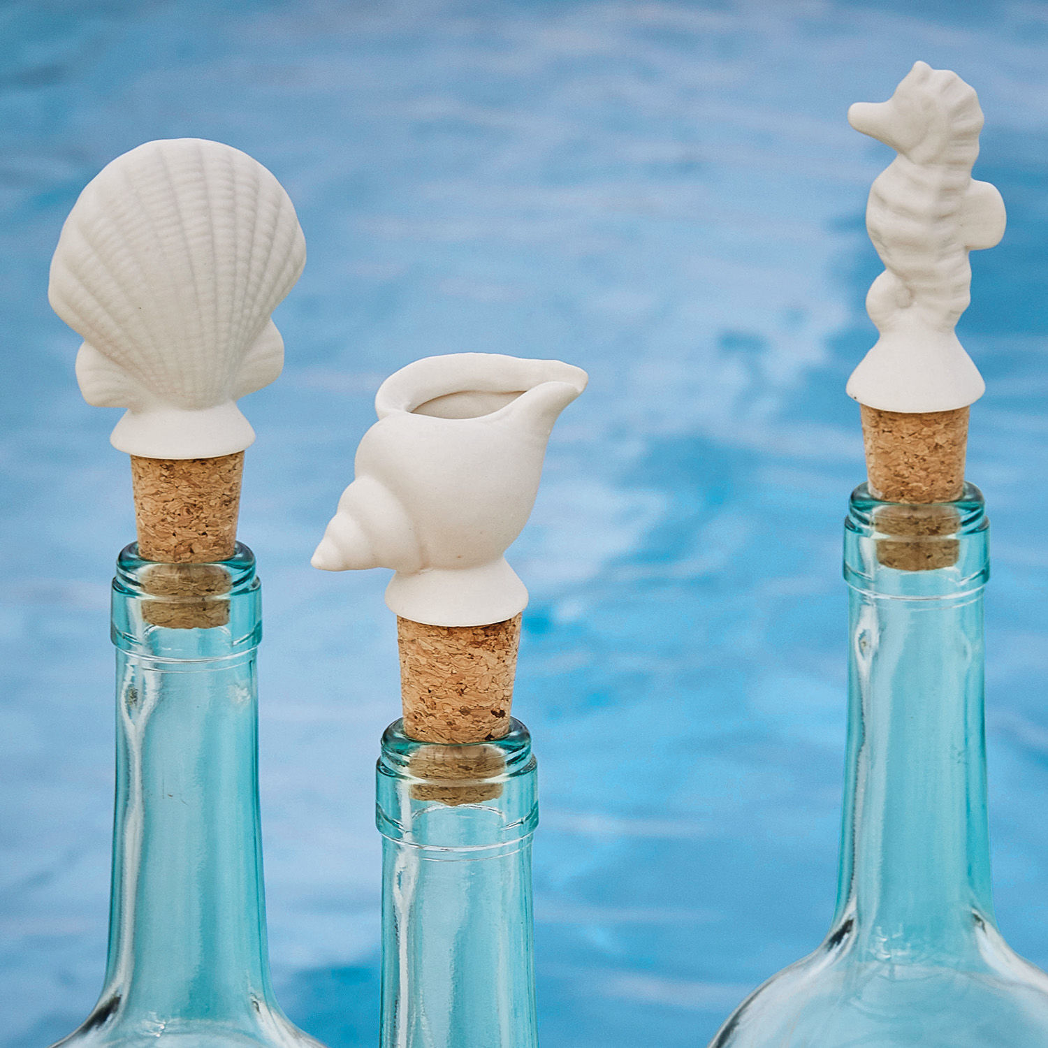 Lot de 3 bouchons Frisennier Ensemble de bouchons de bouteille en céramique blanche en forme de coquillage, hippocampe et coquille de conque