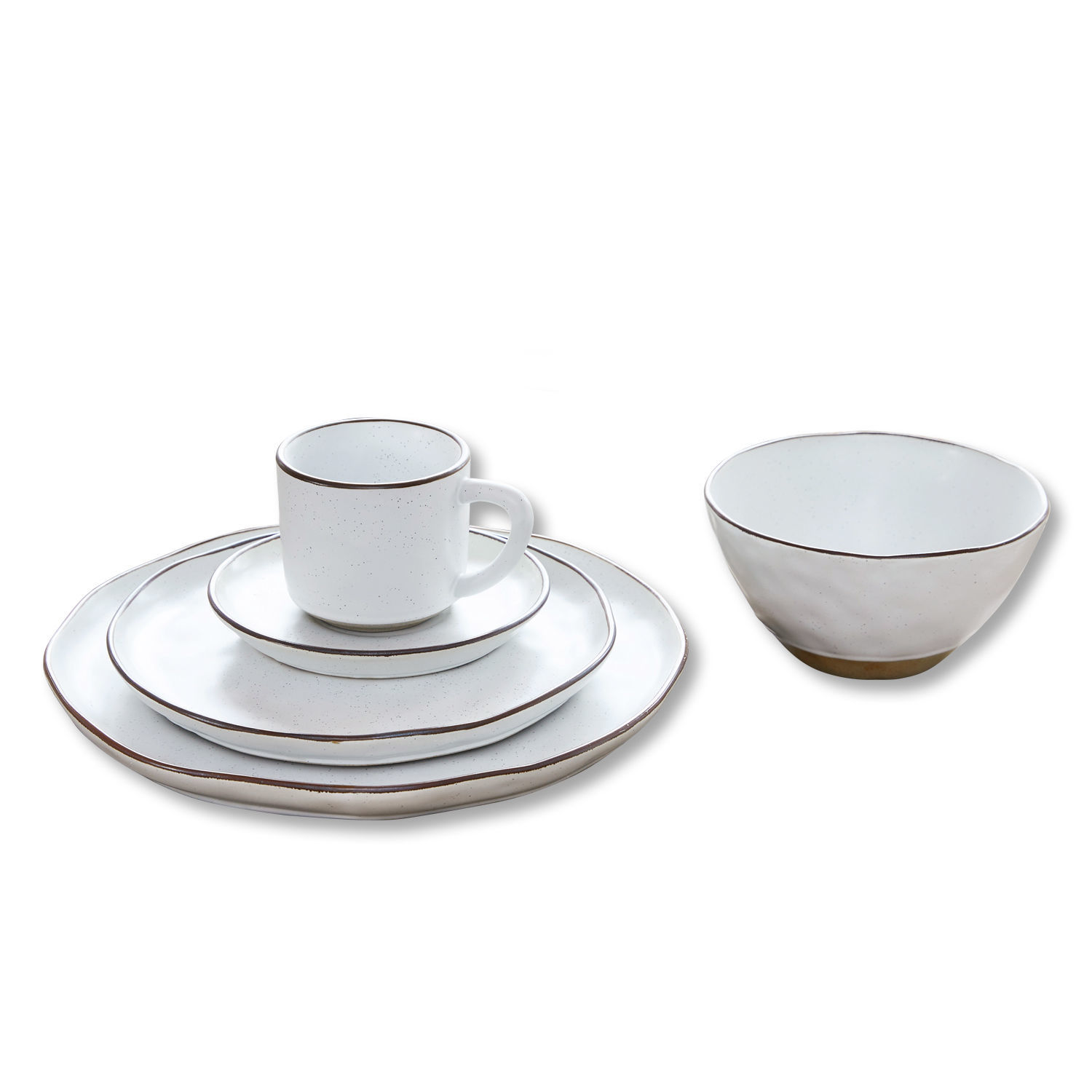 blanc mat Service de table Biarritz blanc mat 30 pièces en céramique avec bordure marron pour repas