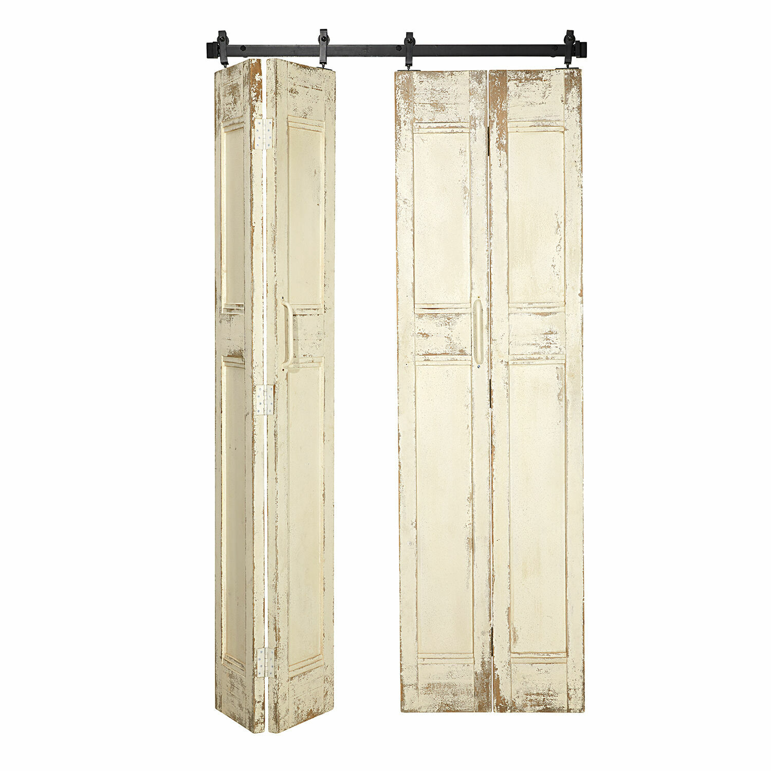 Porte pliante coulissante Auberisse Portes coulissantes en bois crème avec finition vieillie pour un style vintage intérieur