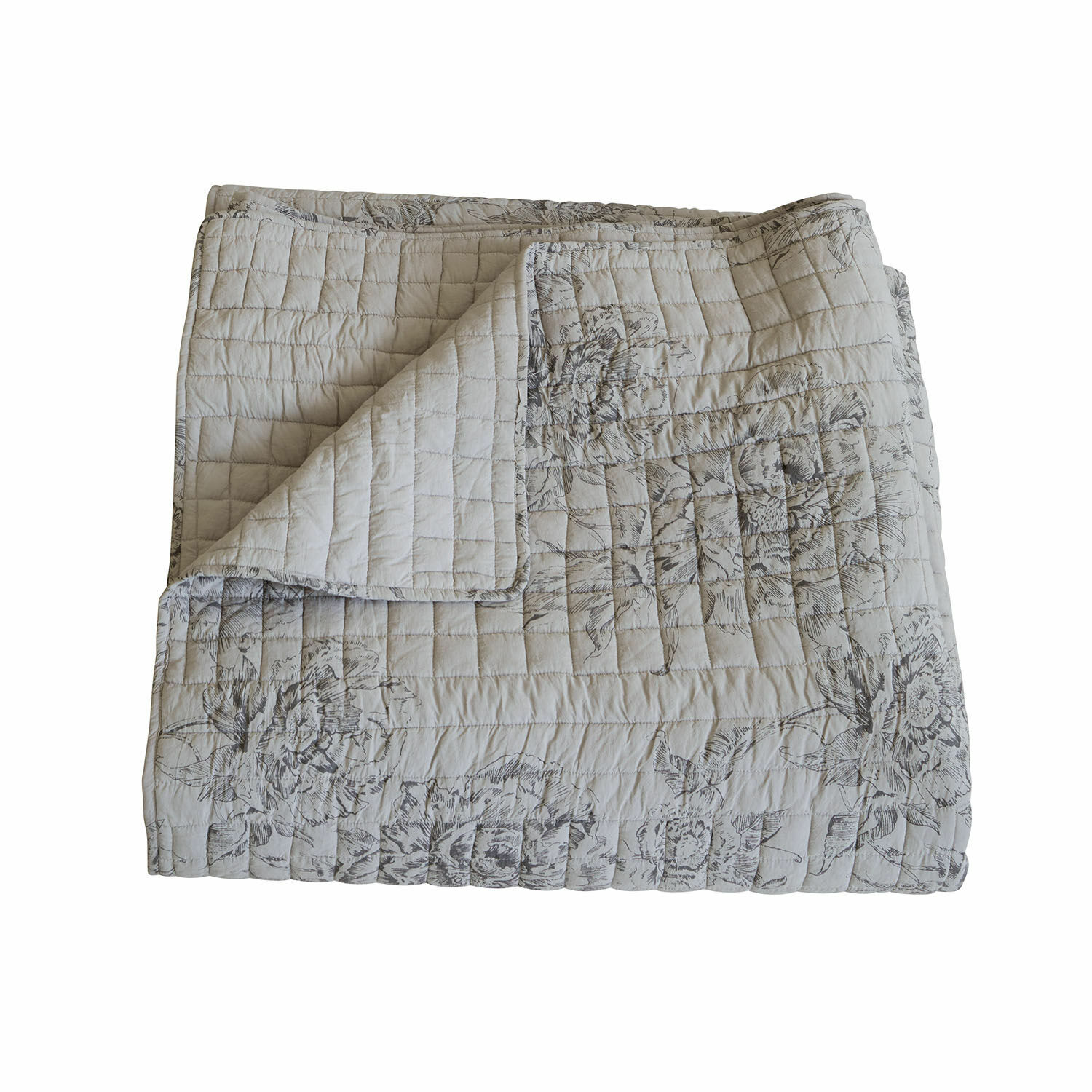 Courtepointe Orrenwyn Plaid matelassé en coton beige clair avec motif floral gris, doux et décoratif pour la maison
