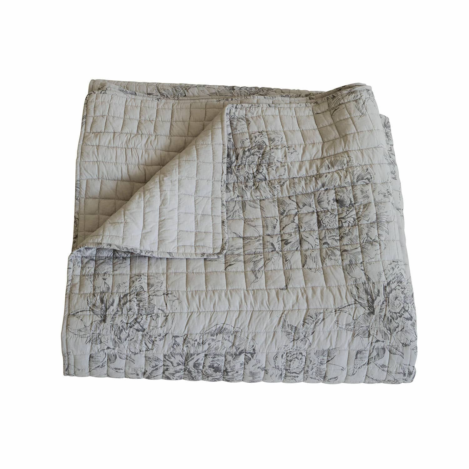 Courtepointe Orrenwyn Plaid matelassé en coton beige clair avec motif floral gris, doux et décoratif pour la maison