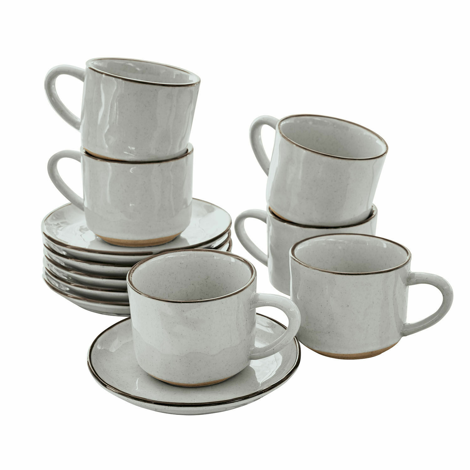 Ensemble de 6 tasses à espresso grises en céramique avec soucoupes Biarritz, design élégant pour café