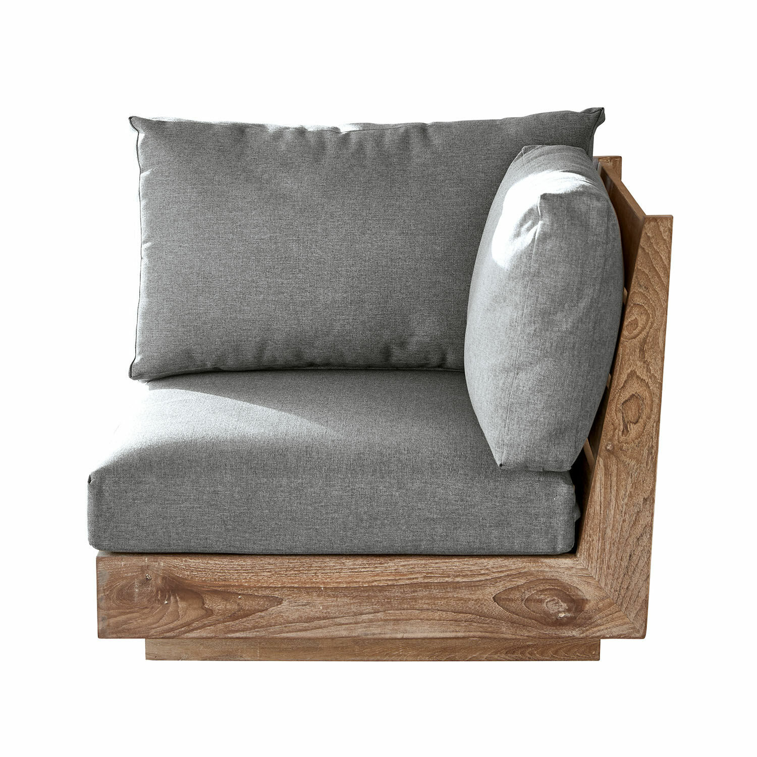 Coin de canapé gris en tissu doux avec cadre en bois, meuble moderne pour salon