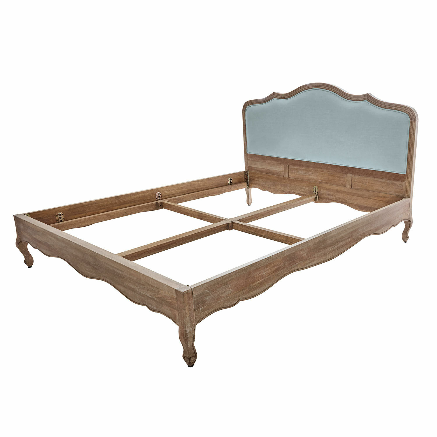 marron/bleu Lit Serravalle en bois marron avec tête de lit rembourrée bleue, style vintage élégant