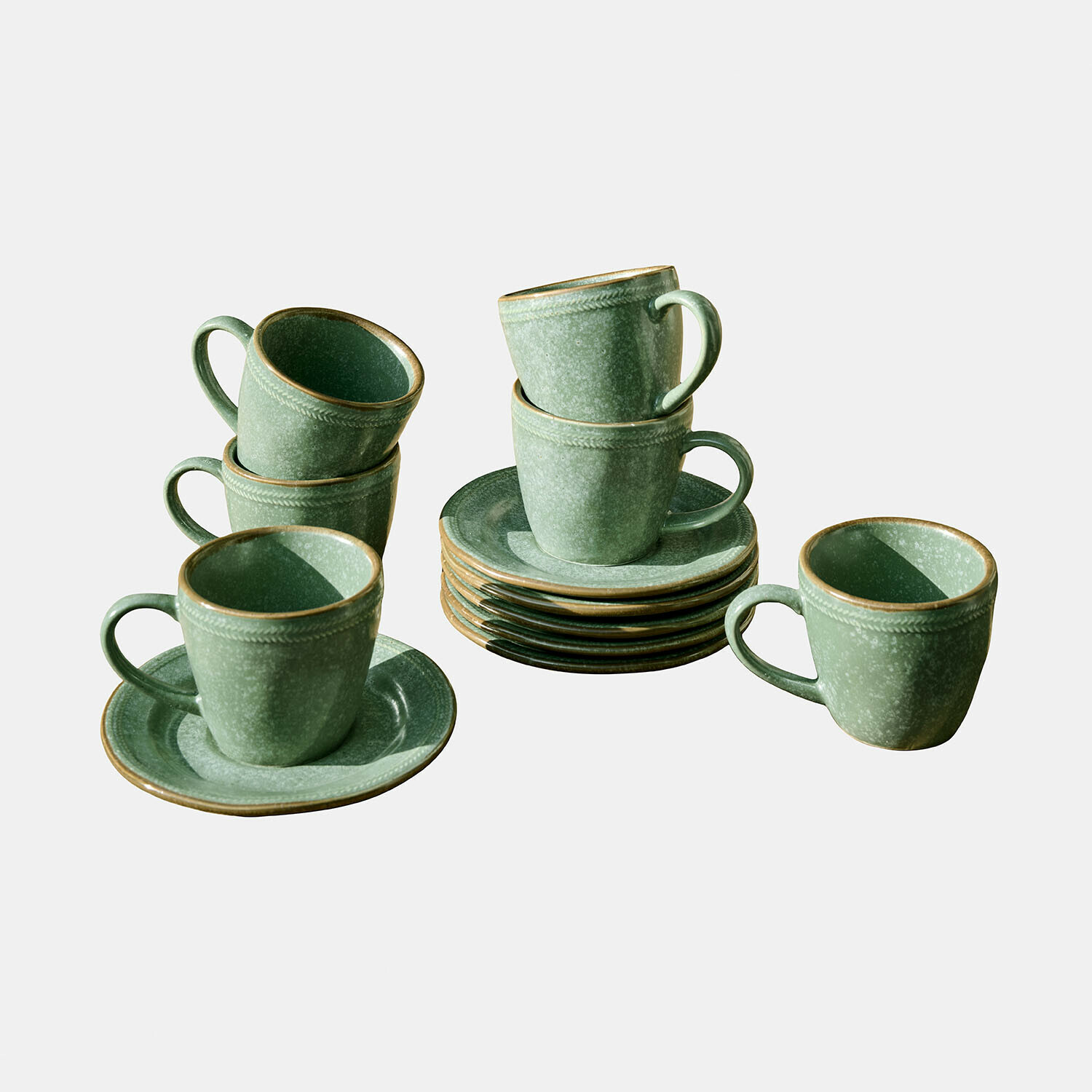 vert Ensemble de 6 tasses et soucoupes vertes en céramique Norrvik pour café et thé