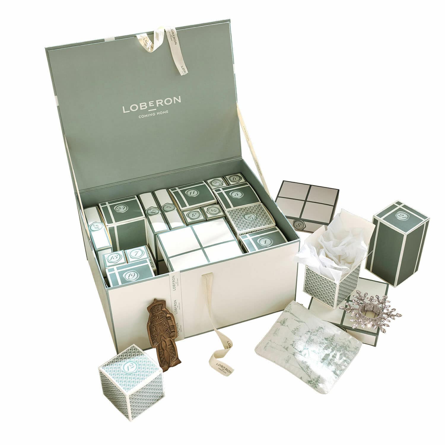 Calendrier de l’Avent Calavira Calendrier de l'Avent avec boîtes vertes et blanches et décorations de Noël pour cadeau festif