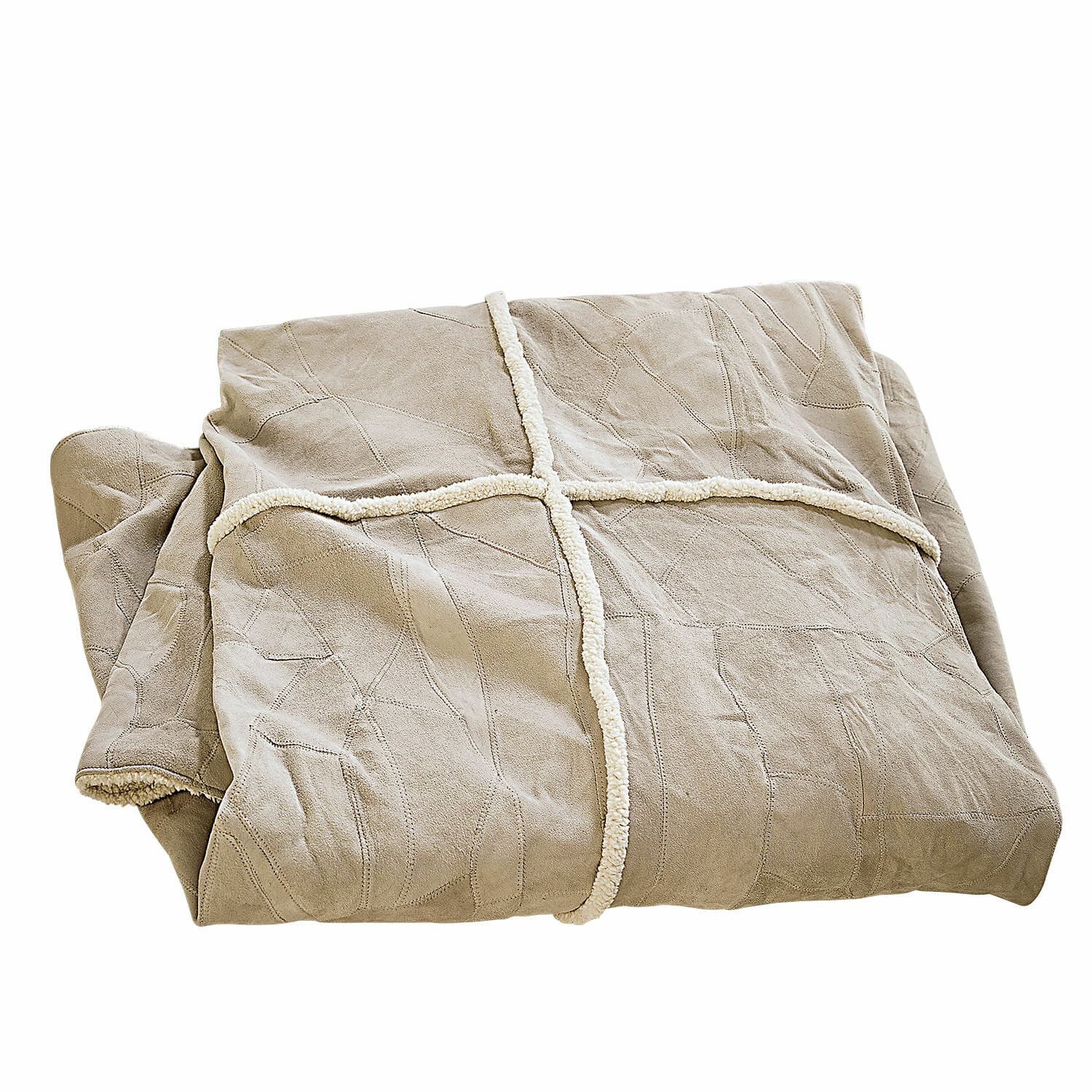 Plaid Raminya Plaid beige en tissu doux avec bordure blanche, parfait pour une décoration chaleureuse et confortable