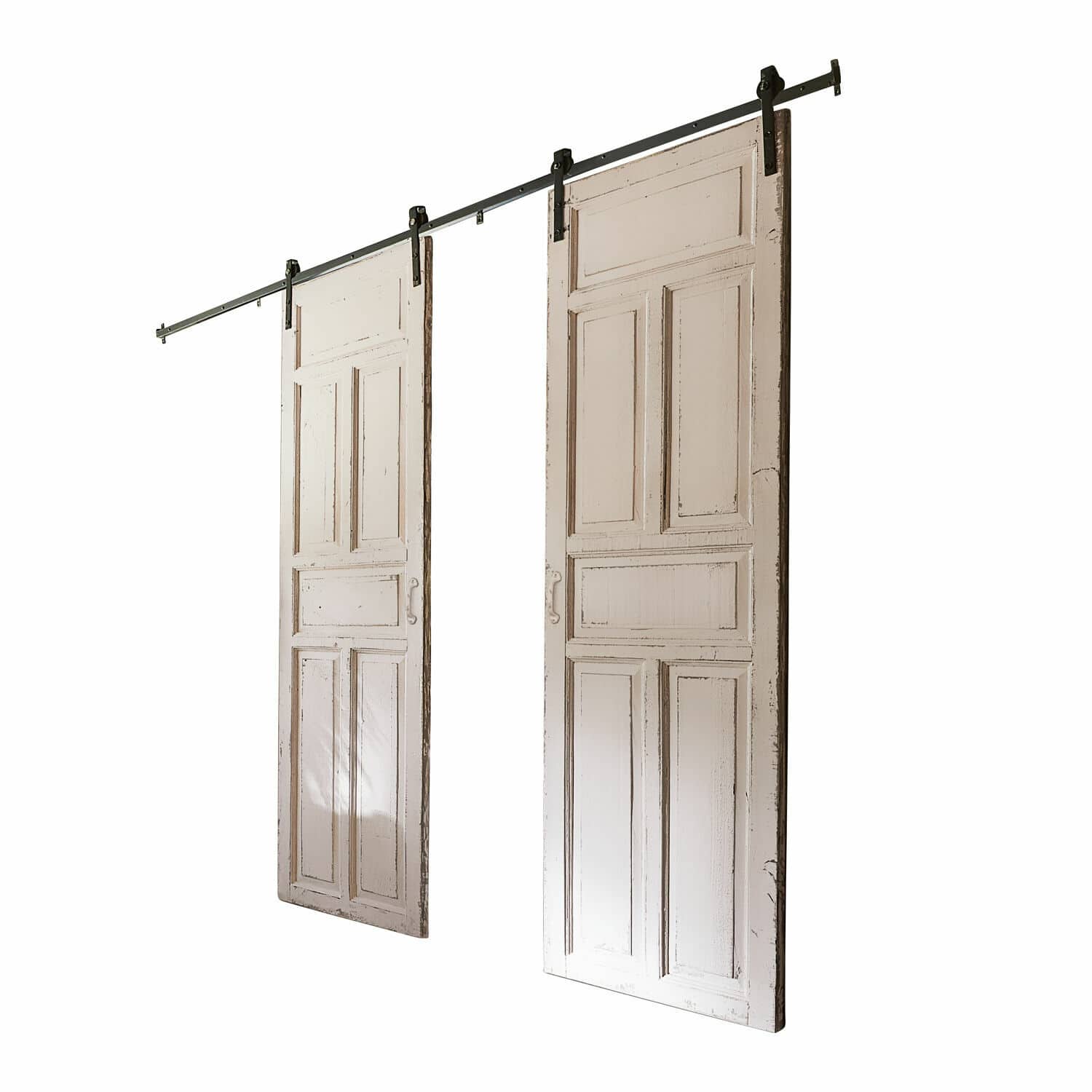 Double porte coulissante Mallothra Portes coulissantes en bois blanc avec système de rail en métal pour intérieur vintage