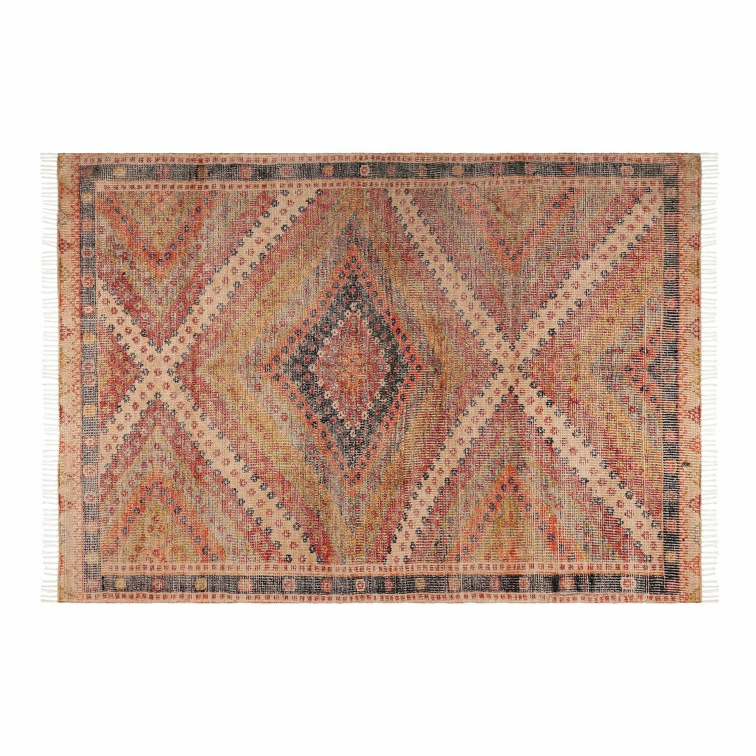 Tapis d’intérieur et d’extérieur Mildura Tapis à motif géométrique en tons chauds beige et rouge, tissu tissé, décoration de sol élégante
