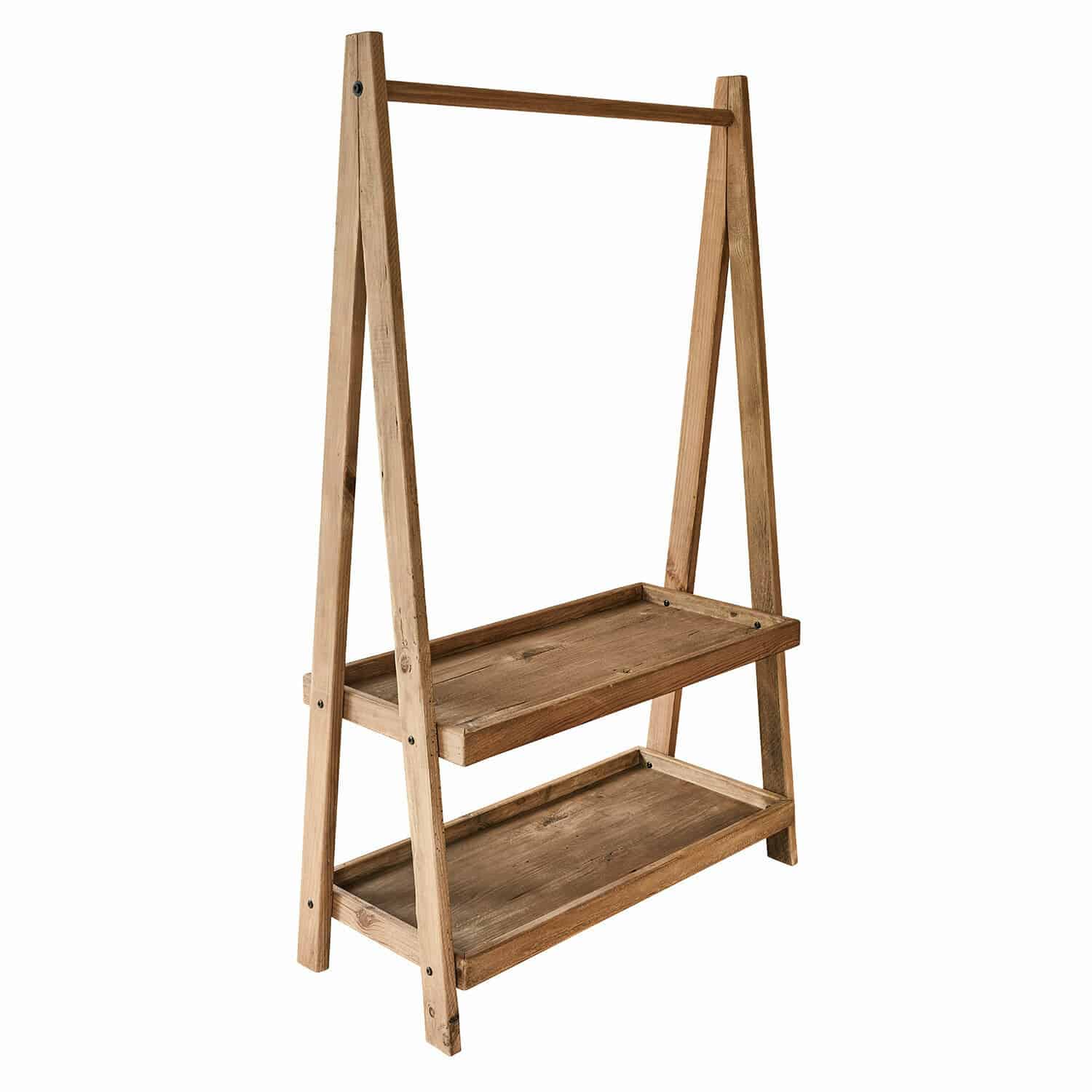 Portant à vêtements Avel Support en bois naturel avec deux étagères et une barre, meuble de rangement polyvalent pour la maison