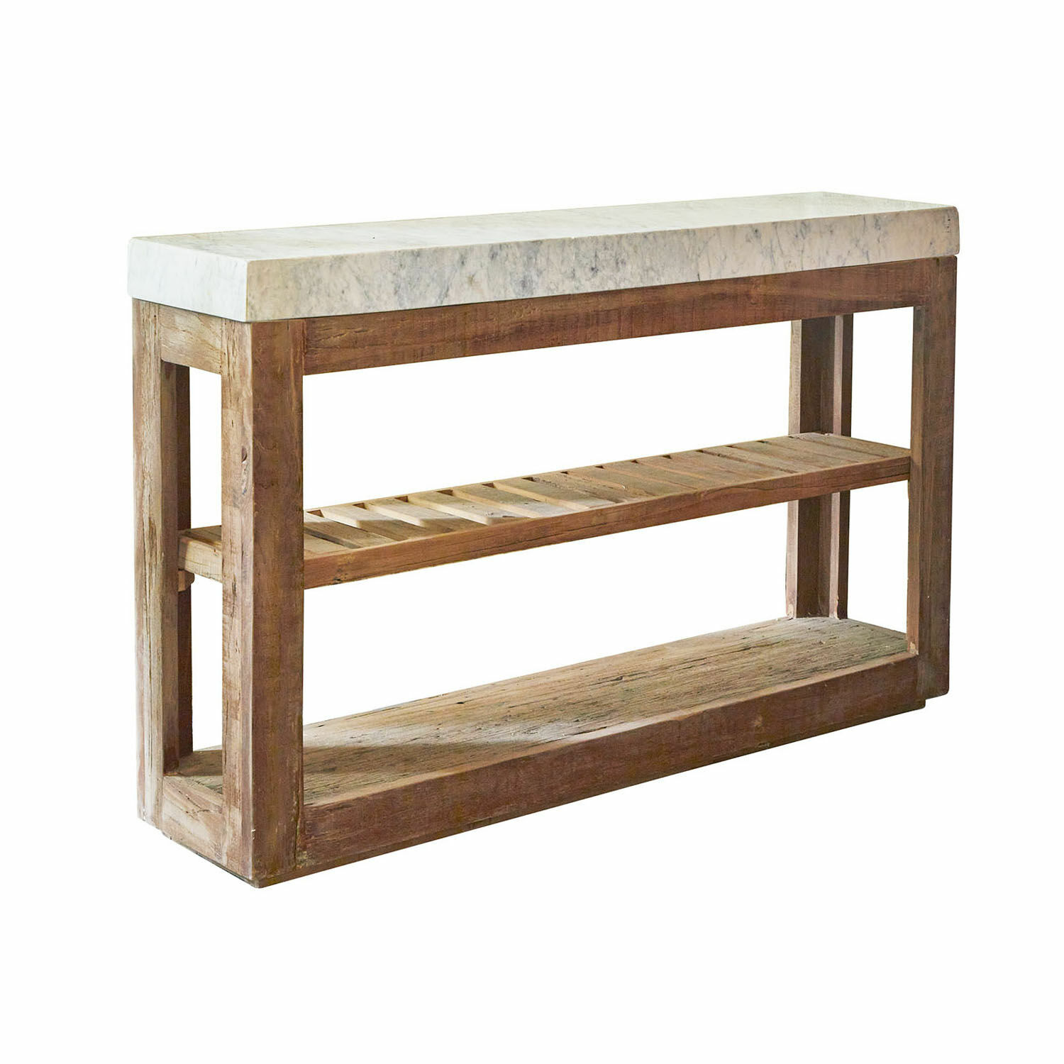 Console Tresienne Console avec plateau en marbre blanc et cadre en bois naturel, meuble d'entrée élégant