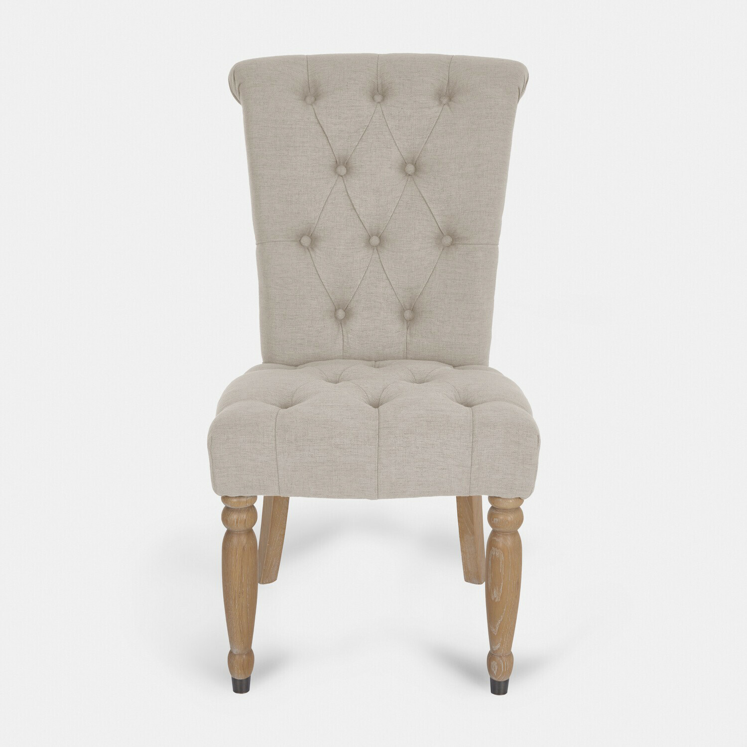 Chaise Claville en lin beige avec pieds en bois, siège capitonné élégant pour salle à manger