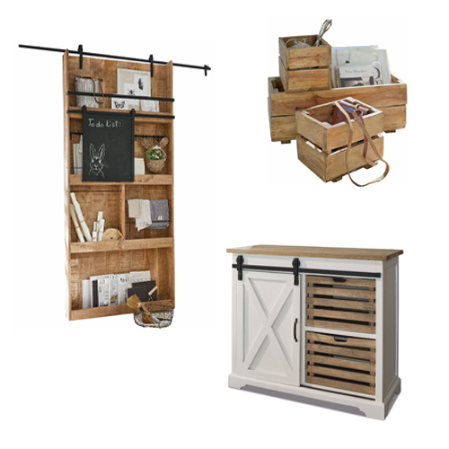 Ensemble de meubles de rangement en bois rustique avec éléments blancs et naturels pour la maison