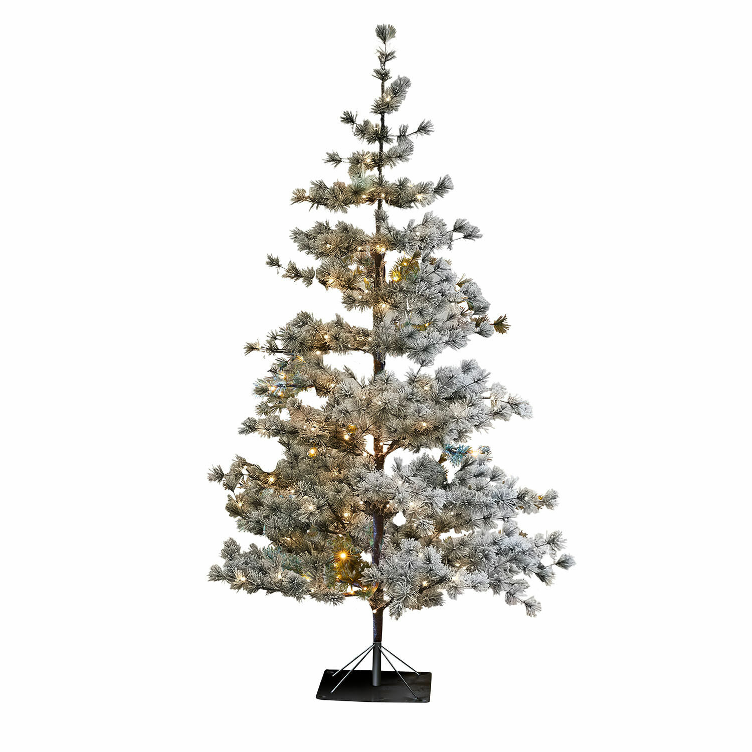 Sapin de Noël Sapi Sapin artificiel aux branches enneigées avec lumières chaudes sur pied métallique stable