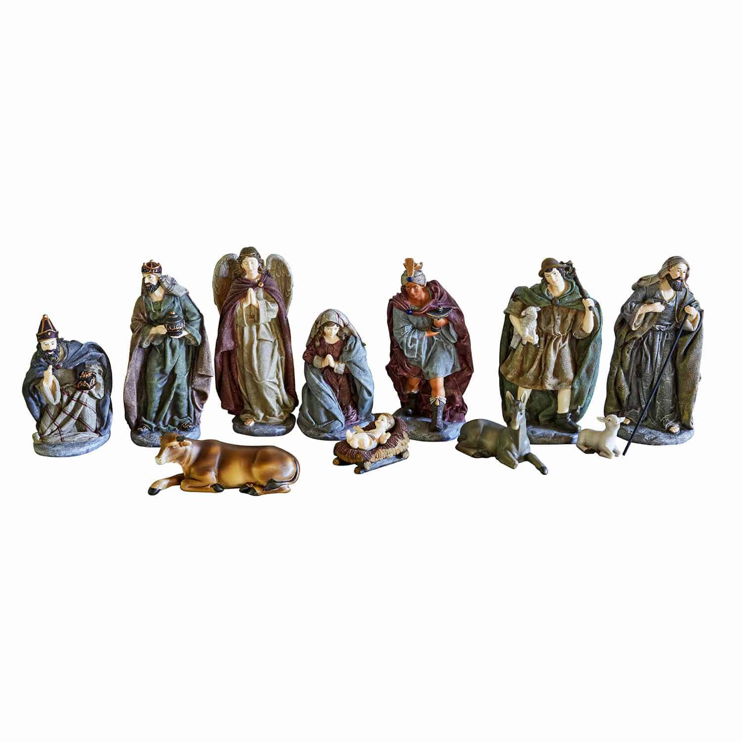Lot de 11 personnages de crèche Luniva Ensemble de figurines de crèche de Noël avec personnages et animaux aux couleurs naturelles