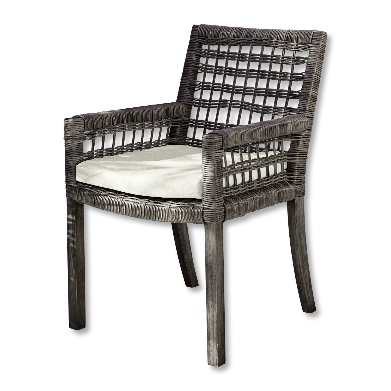 Chaise Farell Chaise en rotin foncé avec coussin clair, parfaite pour jardin et terrasse