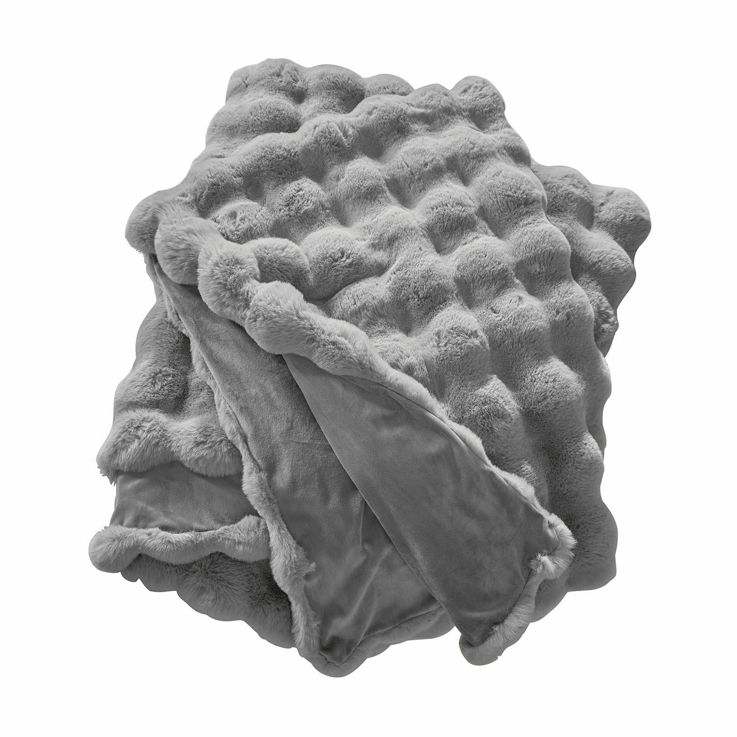 Plaid gris Zalina en fausse fourrure douce avec envers velours pour un confort chaleureux