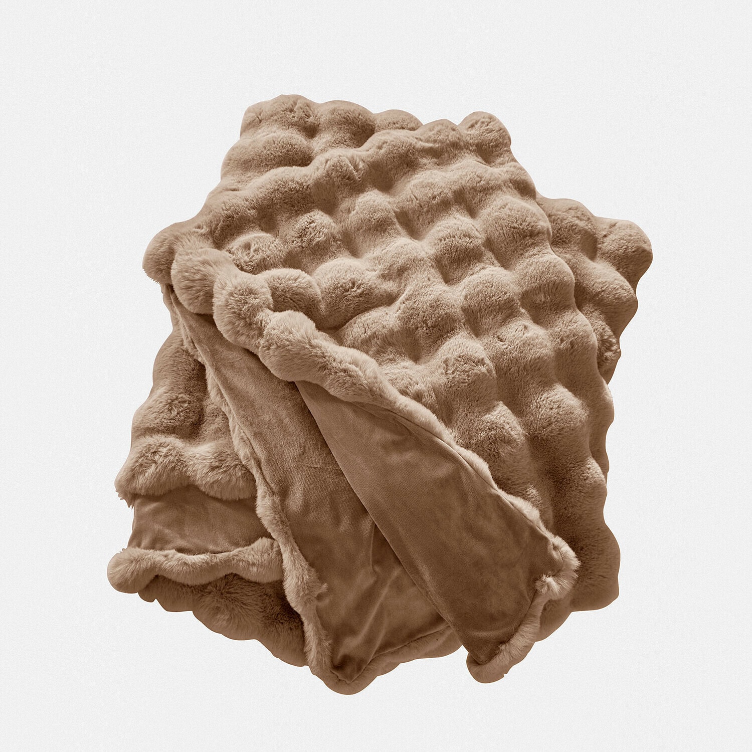 Plaid Zalina Plaid beige doux avec motif en fausse fourrure et envers lisse, parfait pour un intérieur cosy