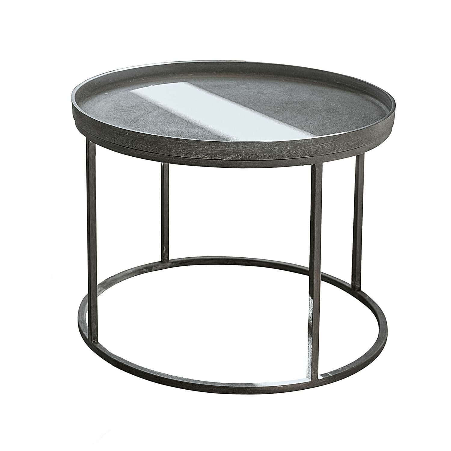 Table basse Maupin grise en métal avec plateau rond, design moderne pour salon contemporain