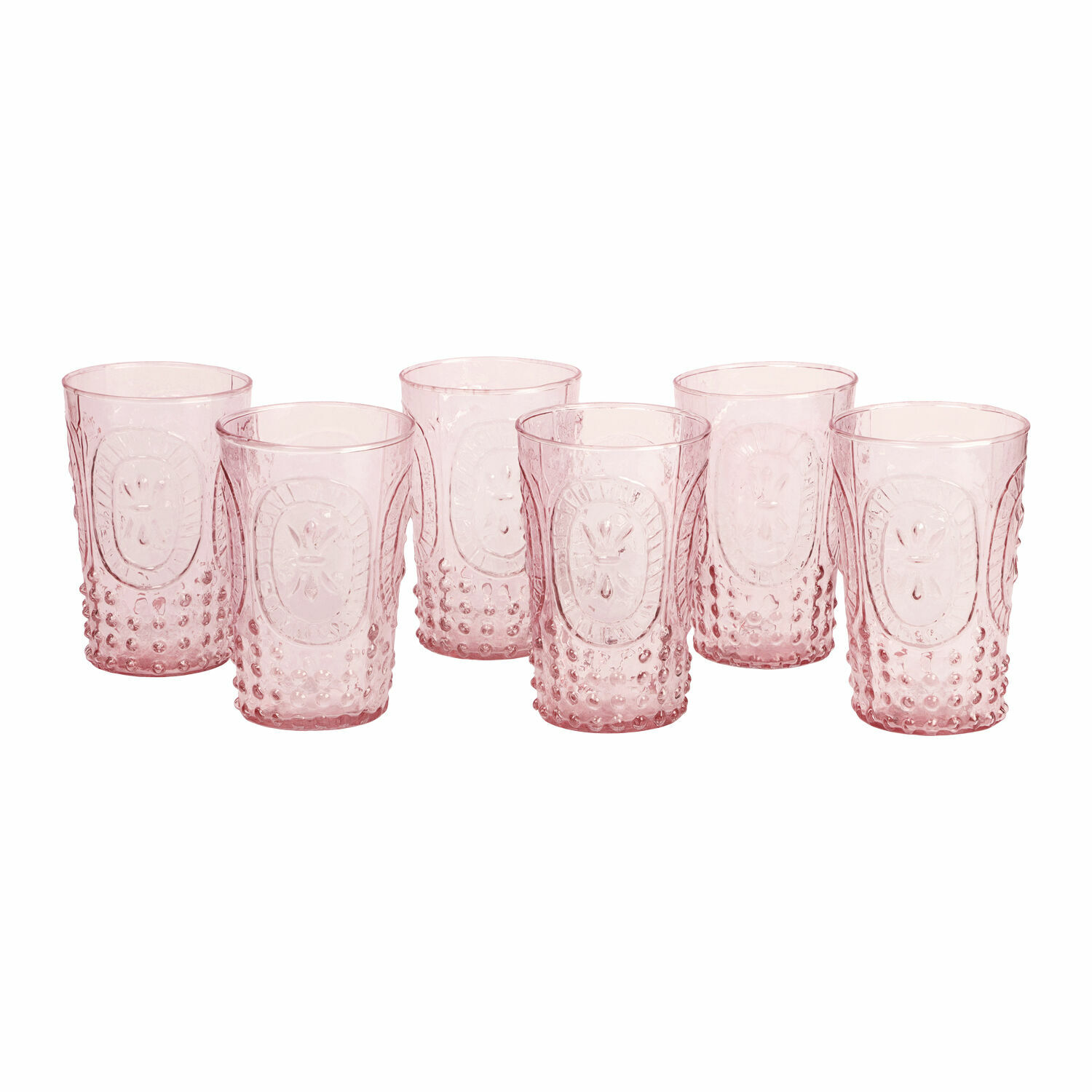 rose Ensemble de 6 verres roses Fleury en verre avec motif décoratif, parfait pour boissons.