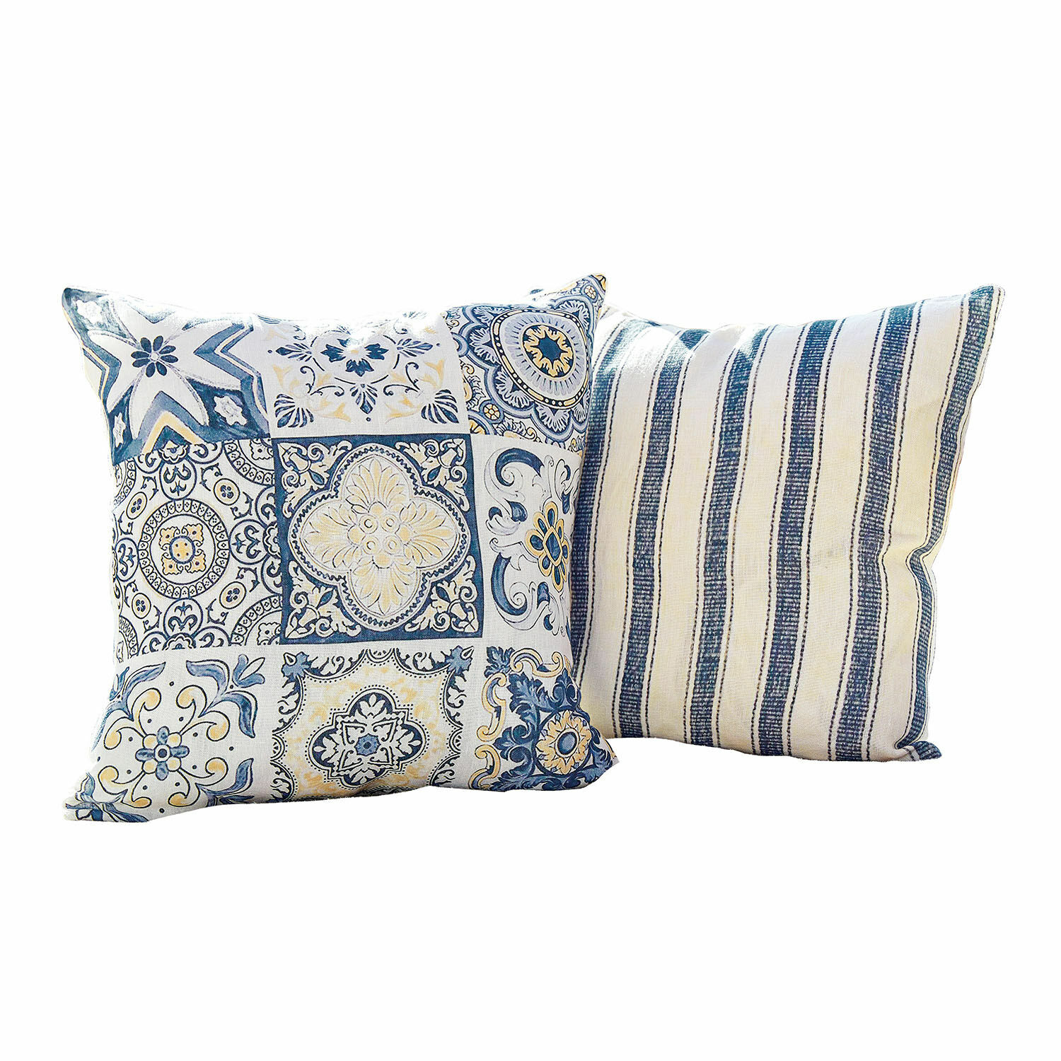 Lot de 2 housses de coussins Bourrignon Ensemble de deux coussins décoratifs en coton avec motifs bleus et blancs pour salon