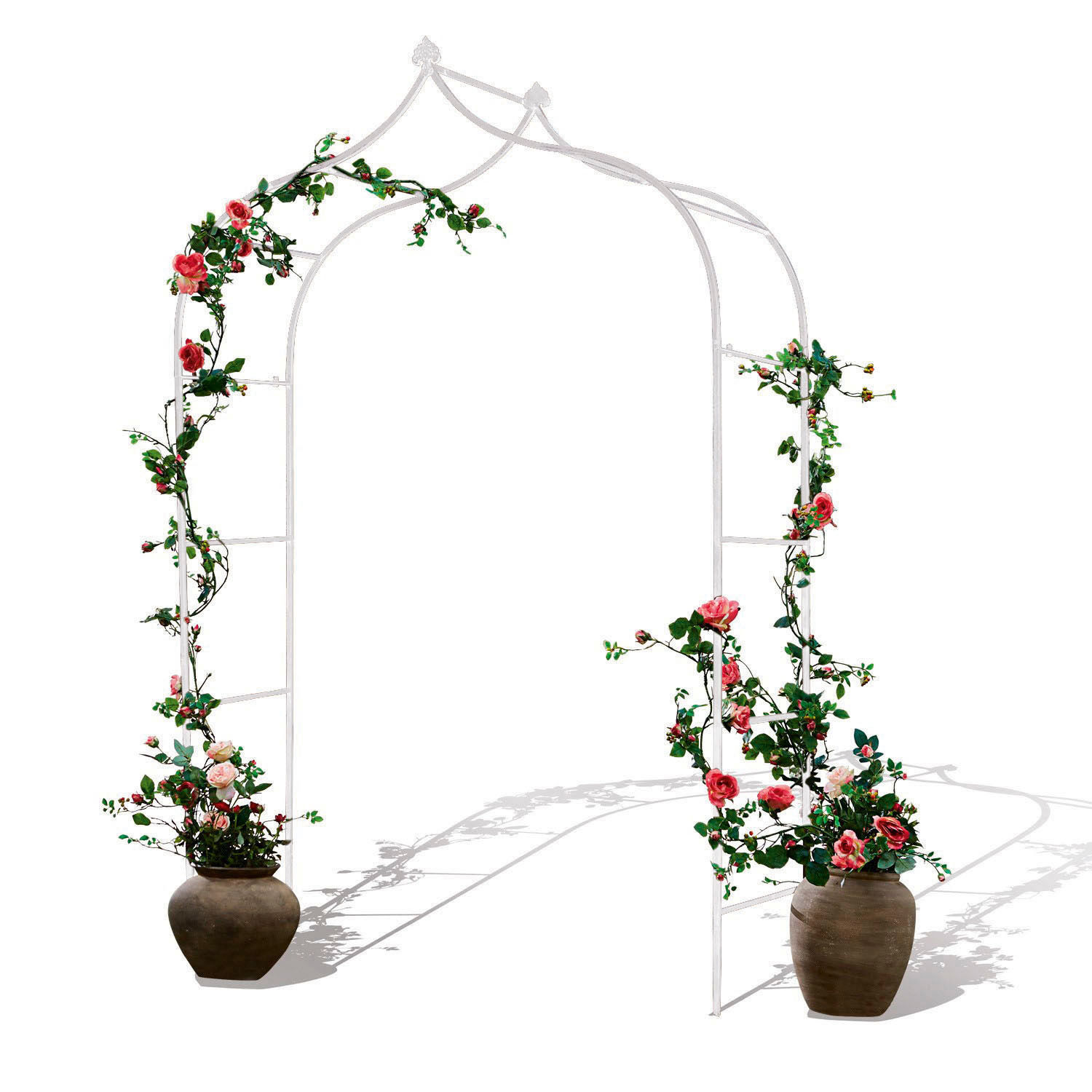 blanc vieilli Arche de jardin Dimarus en métal couleur crème antique avec roses décoratives en pots, parfait pour jardin