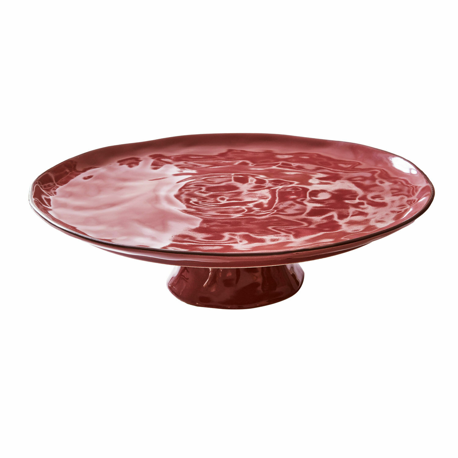 rouge Assiette sur pied Biarritz en céramique rouge avec surface irrégulière, plat décoratif pour gâteaux