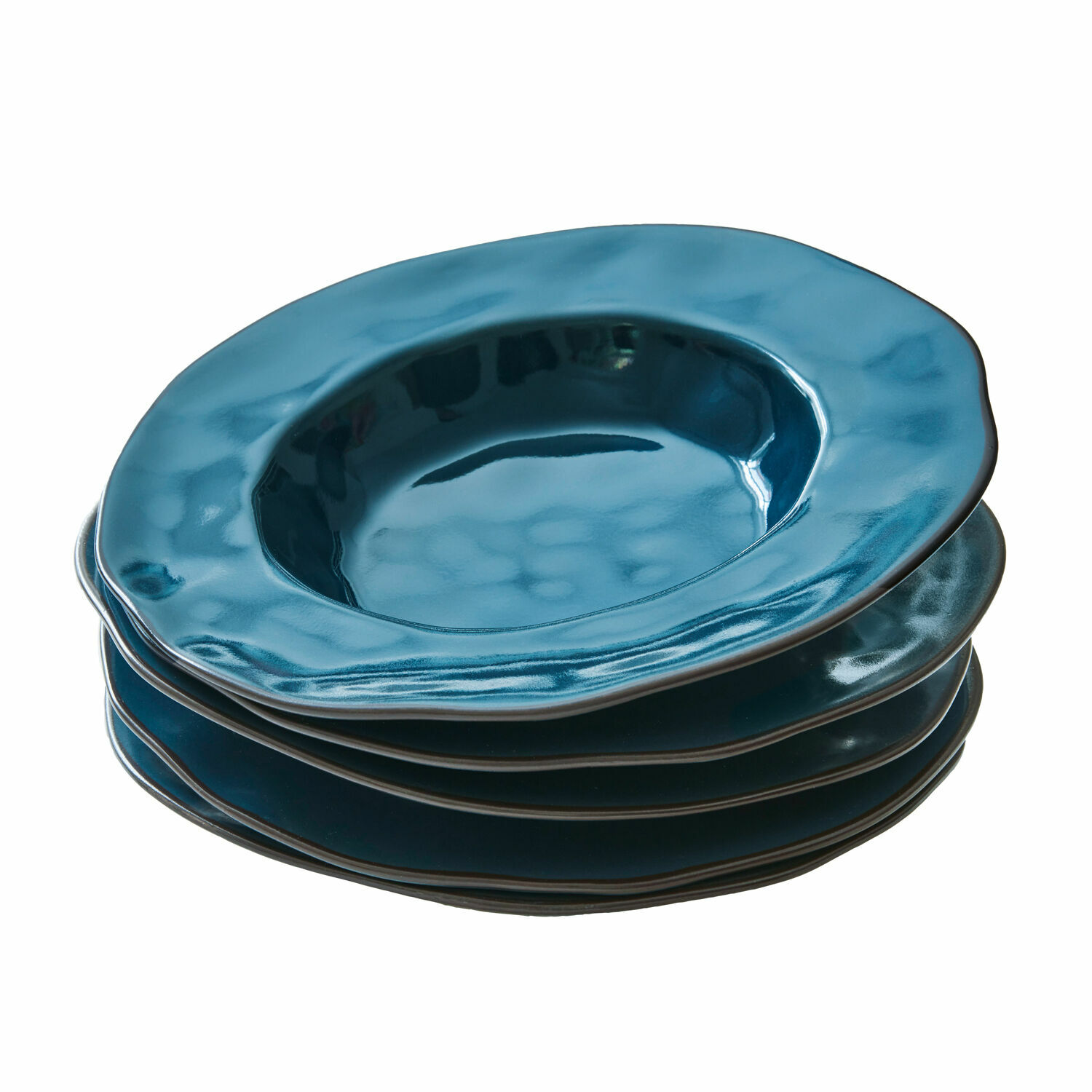 bleu Lot de 6 assiettes à soupe Biarritz en céramique bleue avec bord irrégulier